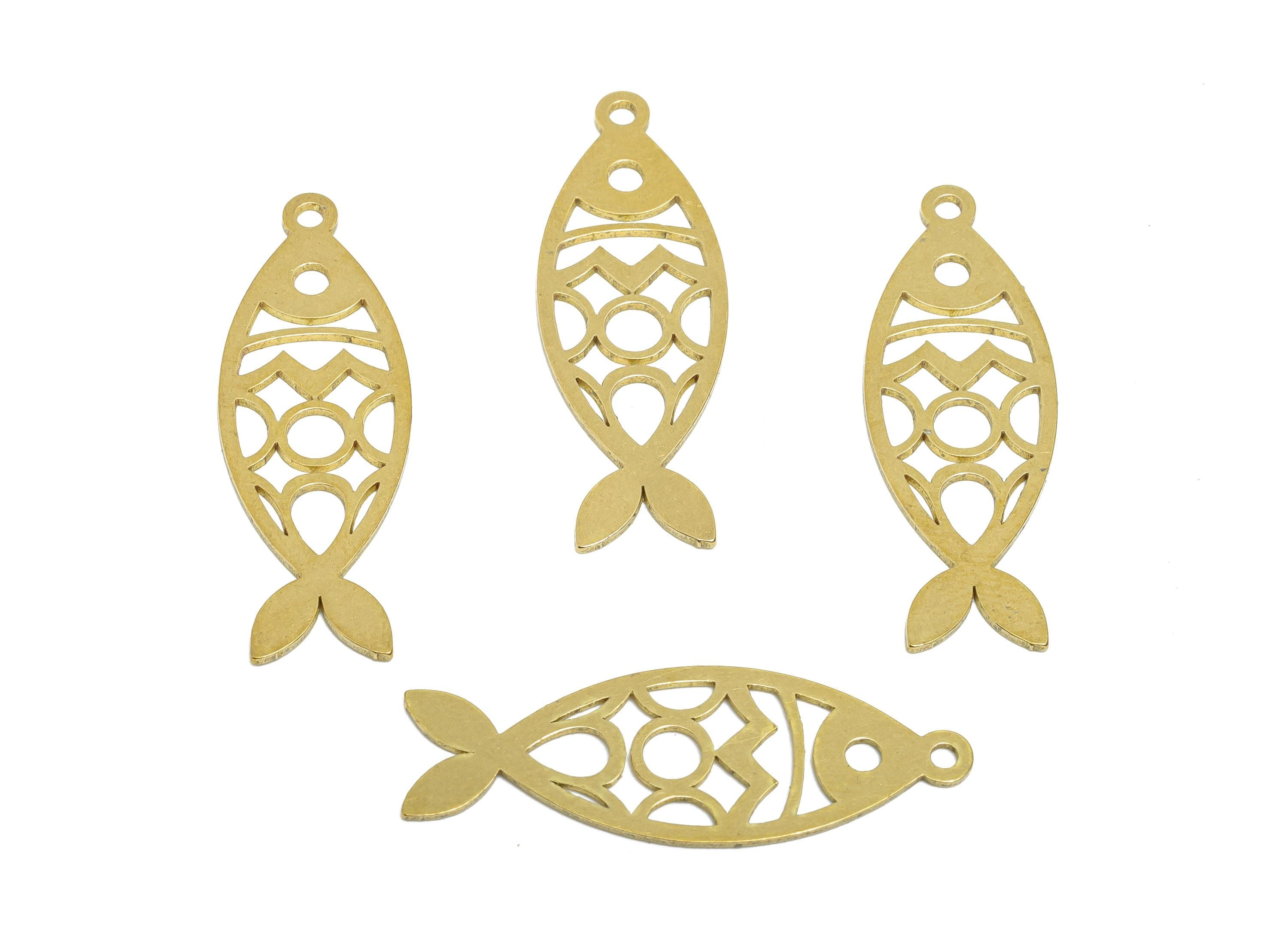 Brass Fish Earring Charms - Raw Brass Marine Life Pendant - Minimalist Fish Design Charms - Jewelry Supplies - 31.8x11.2x0.7mm - PP11492 - DOMEDBAZAAR