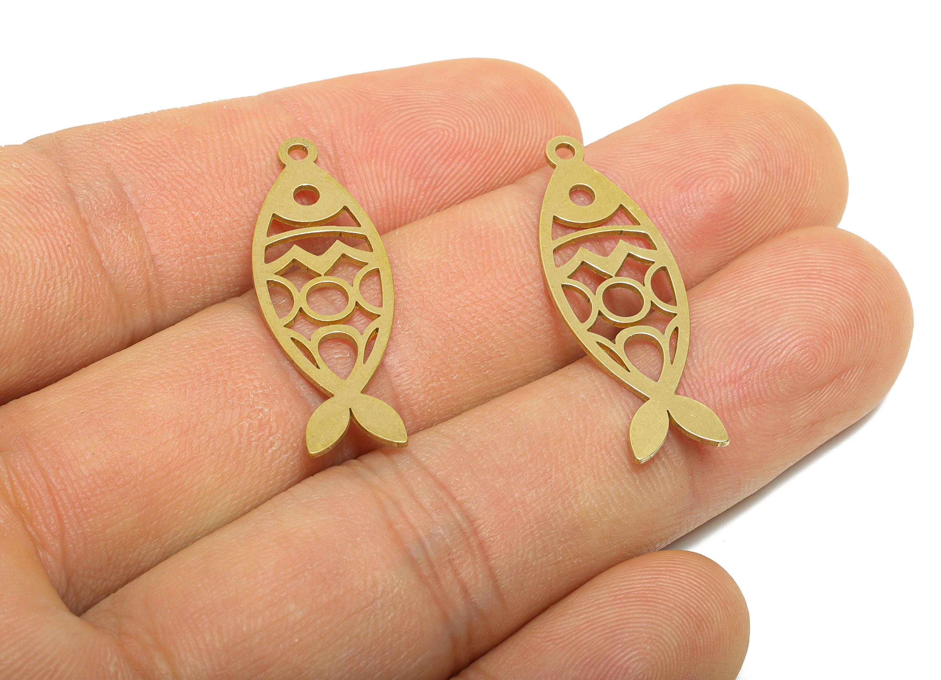 Brass Fish Earring Charms - Raw Brass Marine Life Pendant - Minimalist Fish Design Charms - Jewelry Supplies - 31.8x11.2x0.7mm - PP11492 - DOMEDBAZAAR