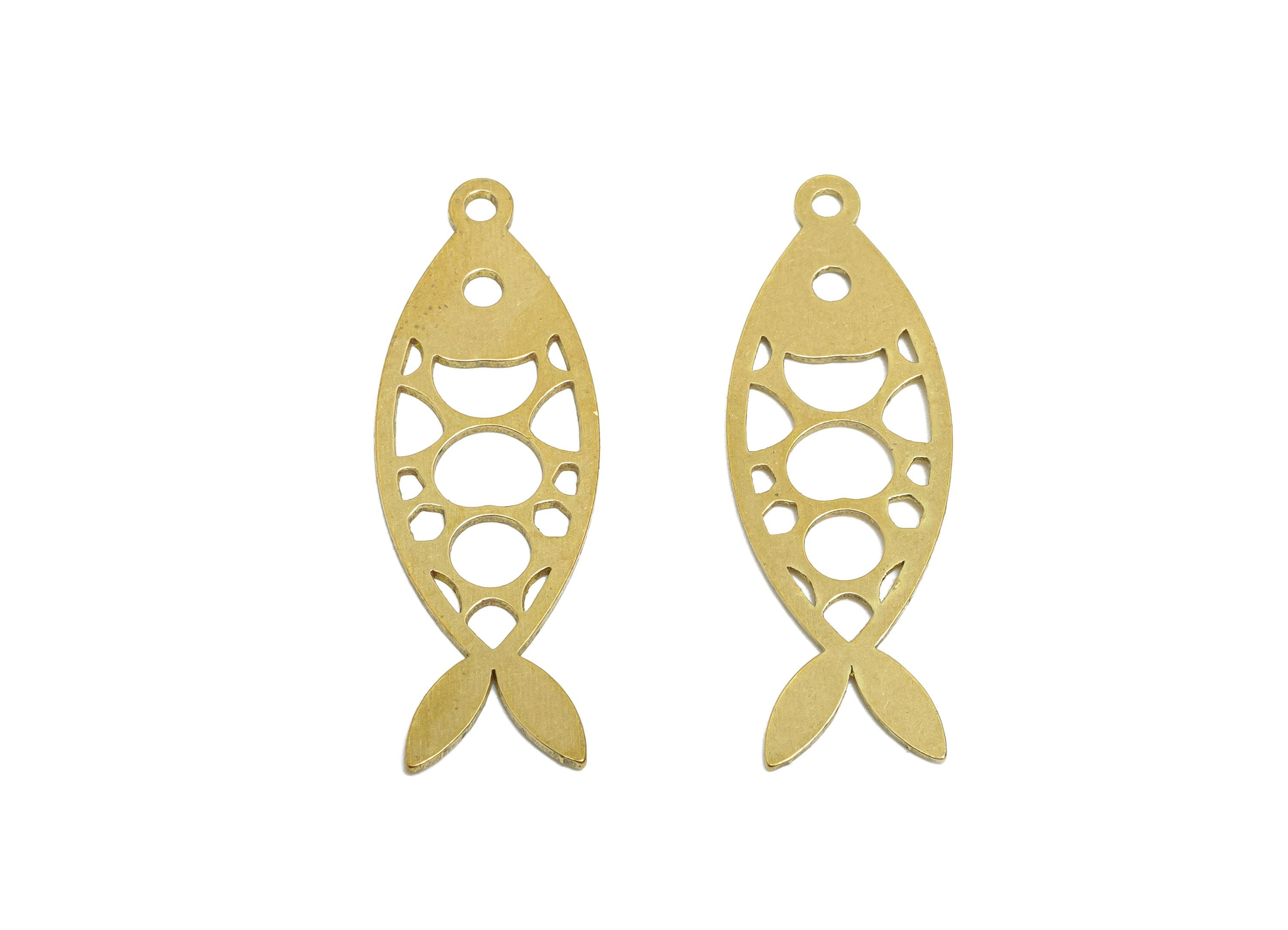 Brass Fish Earring Charms - Raw Brass Marine Life Pendant - Minimalist Fish Design Charm - Jewelry Making Supplies - 31.8x11x0.7mm - PP11493 - DOMEDBAZAAR
