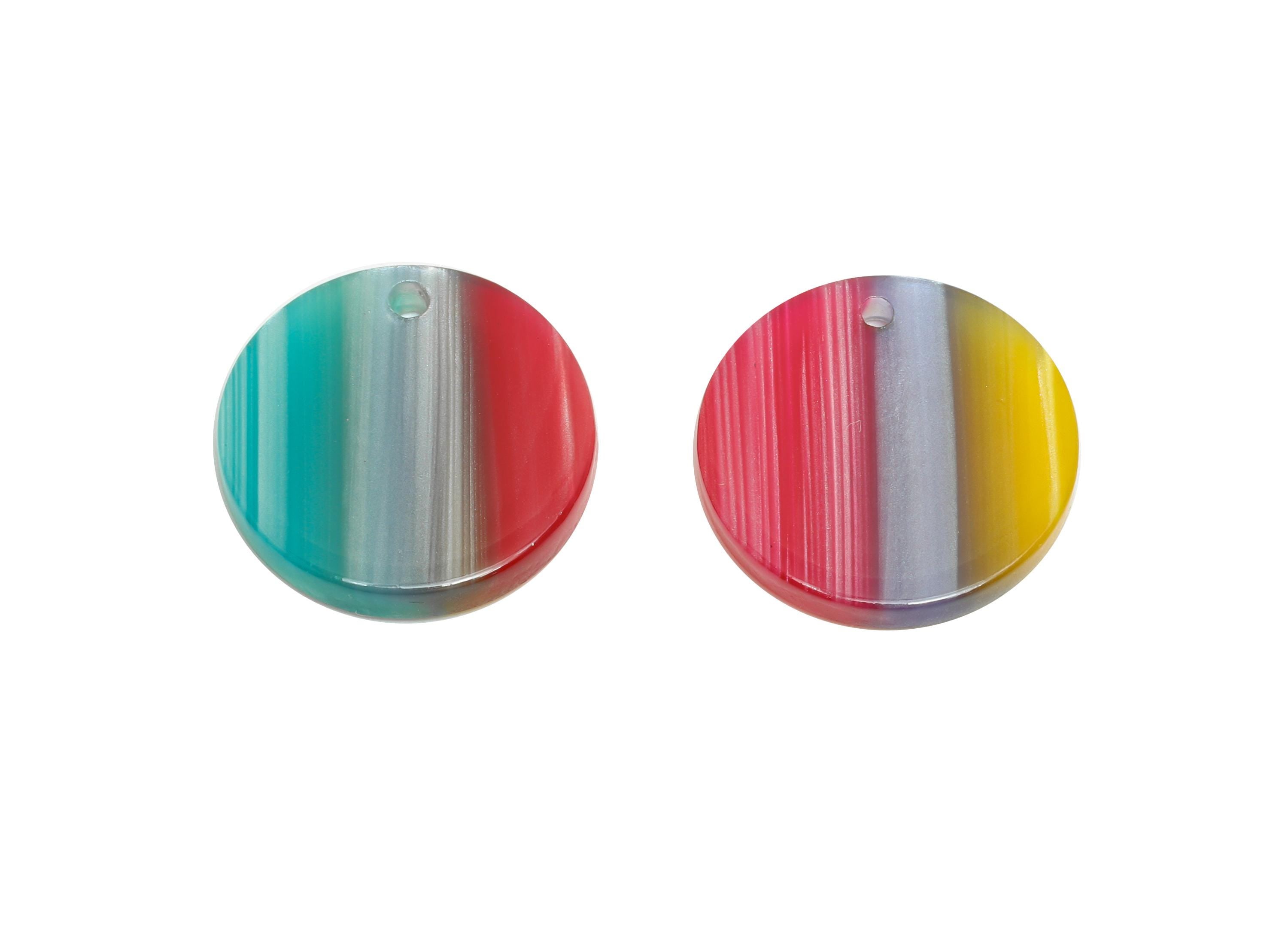 16mm Acetic Earring Charm - Striped Pendant - Rainbow Jewelry Component - Jewelry Making - Summer Color Palette - 16x16x2mm - AC2691-A1076 - DOMEDBAZAAR