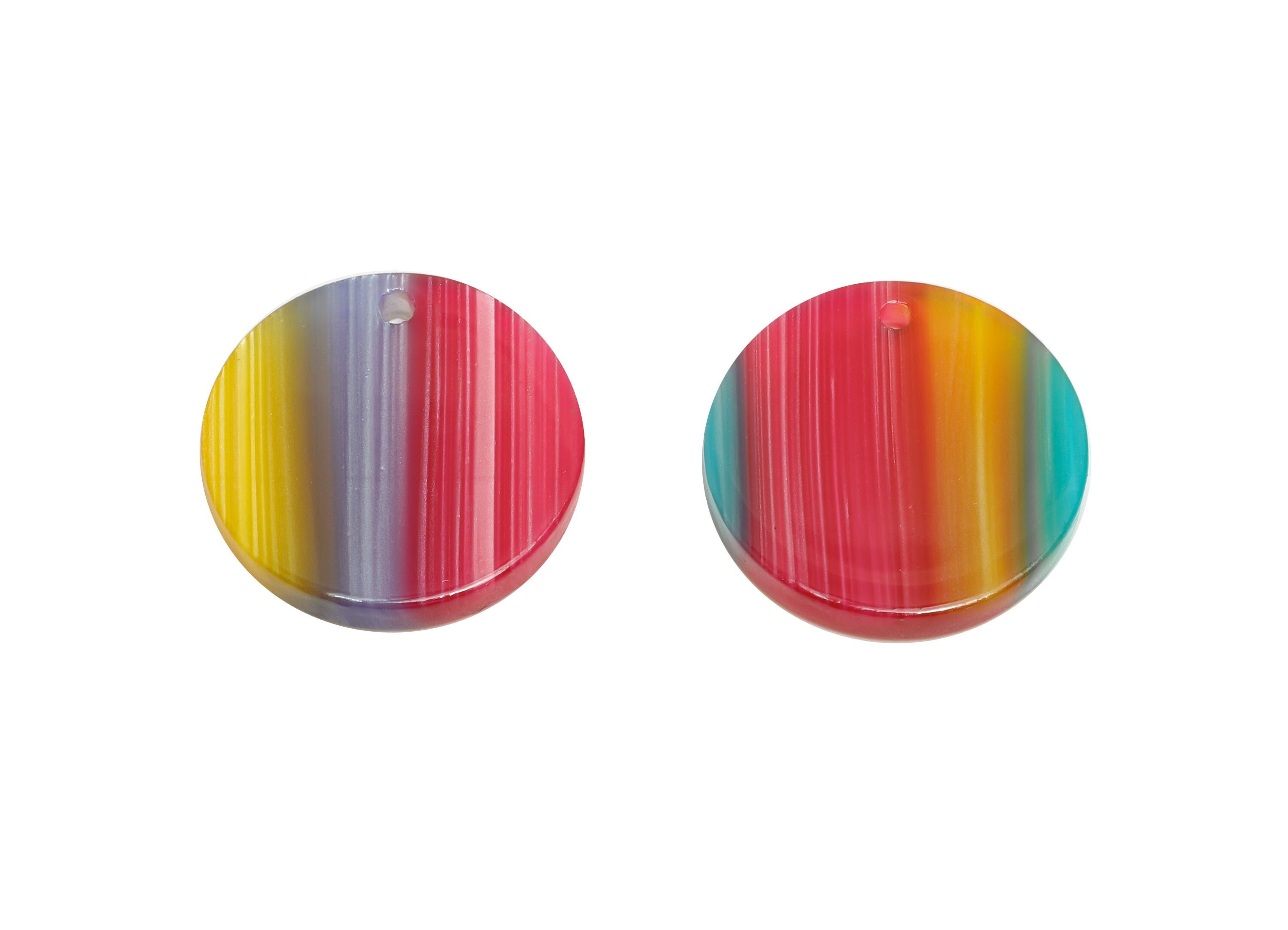17mm Acetic Earring Charm - Striped Pendant - Rainbow Jewelry Component - DIY Jewelry Making - Summer Color Palette - 17x17x2mm-AC2693-A1076 - DOMEDBAZAAR