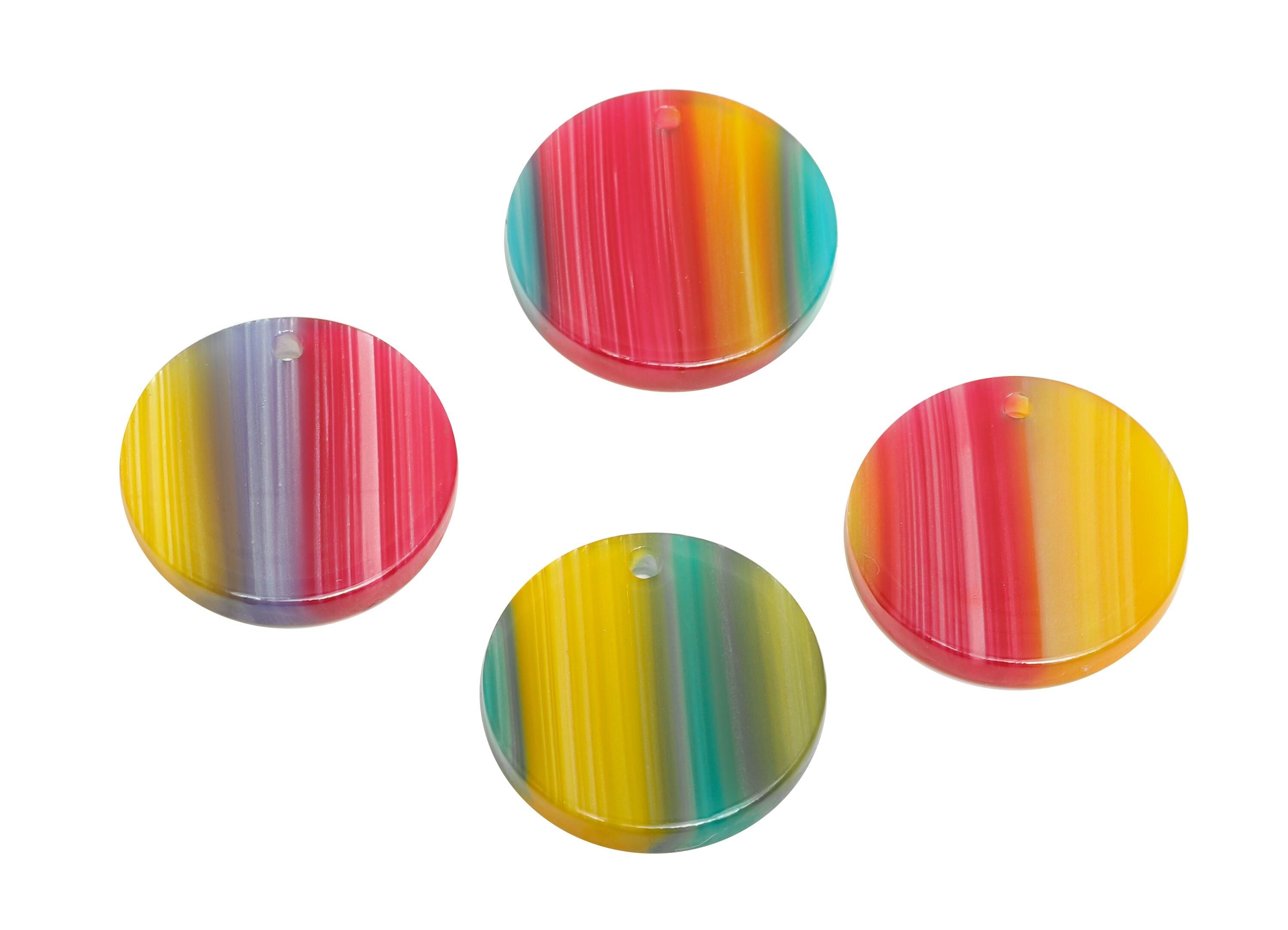 17mm Acetic Earring Charm - Striped Pendant - Rainbow Jewelry Component - DIY Jewelry Making - Summer Color Palette - 17x17x2mm-AC2693-A1076 - DOMEDBAZAAR