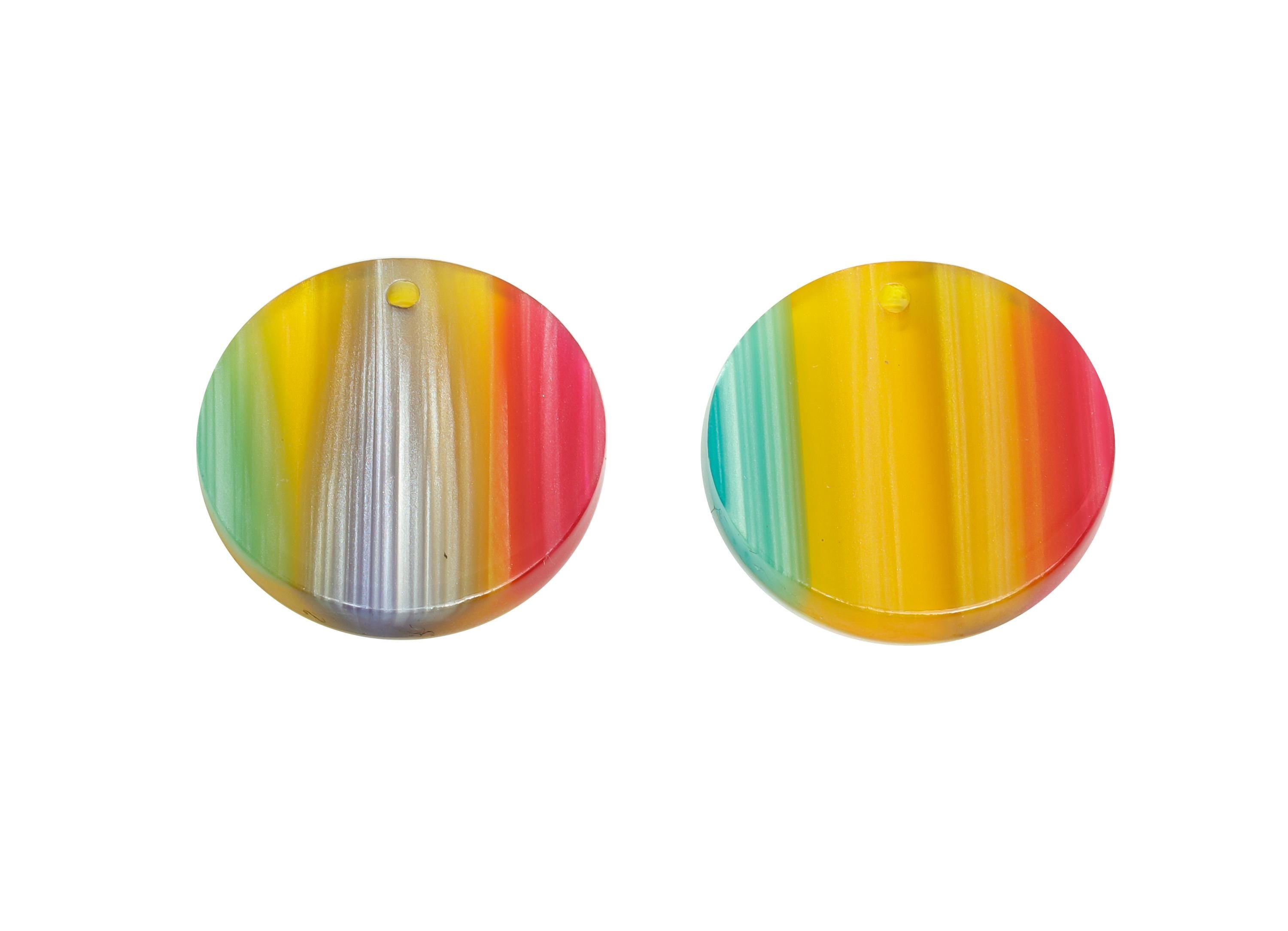 18mm Acetic Earring Charm - Striped Pendant - Rainbow Jewelry Component - DIY Jewelry Making - Summer Color Palette - 18x18x2mm-AC2695-A1076 - DOMEDBAZAAR