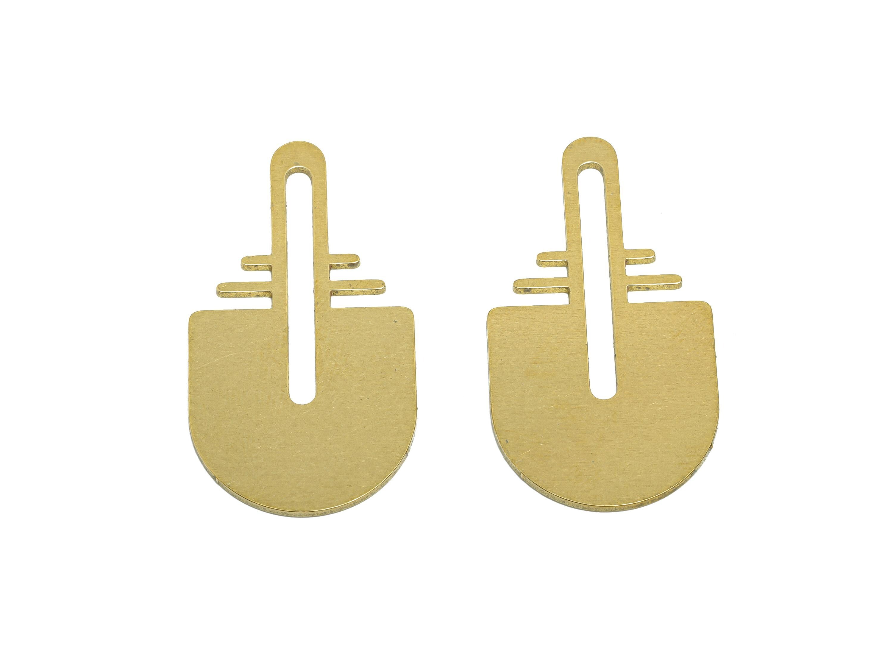 Brass Geometric Earring Charm - Raw Brass Abstract Metal Component - Unique Design Finding - Jewelry Supplies - 34.8x18.8x0.9mm - PP11497 - DOMEDBAZAAR