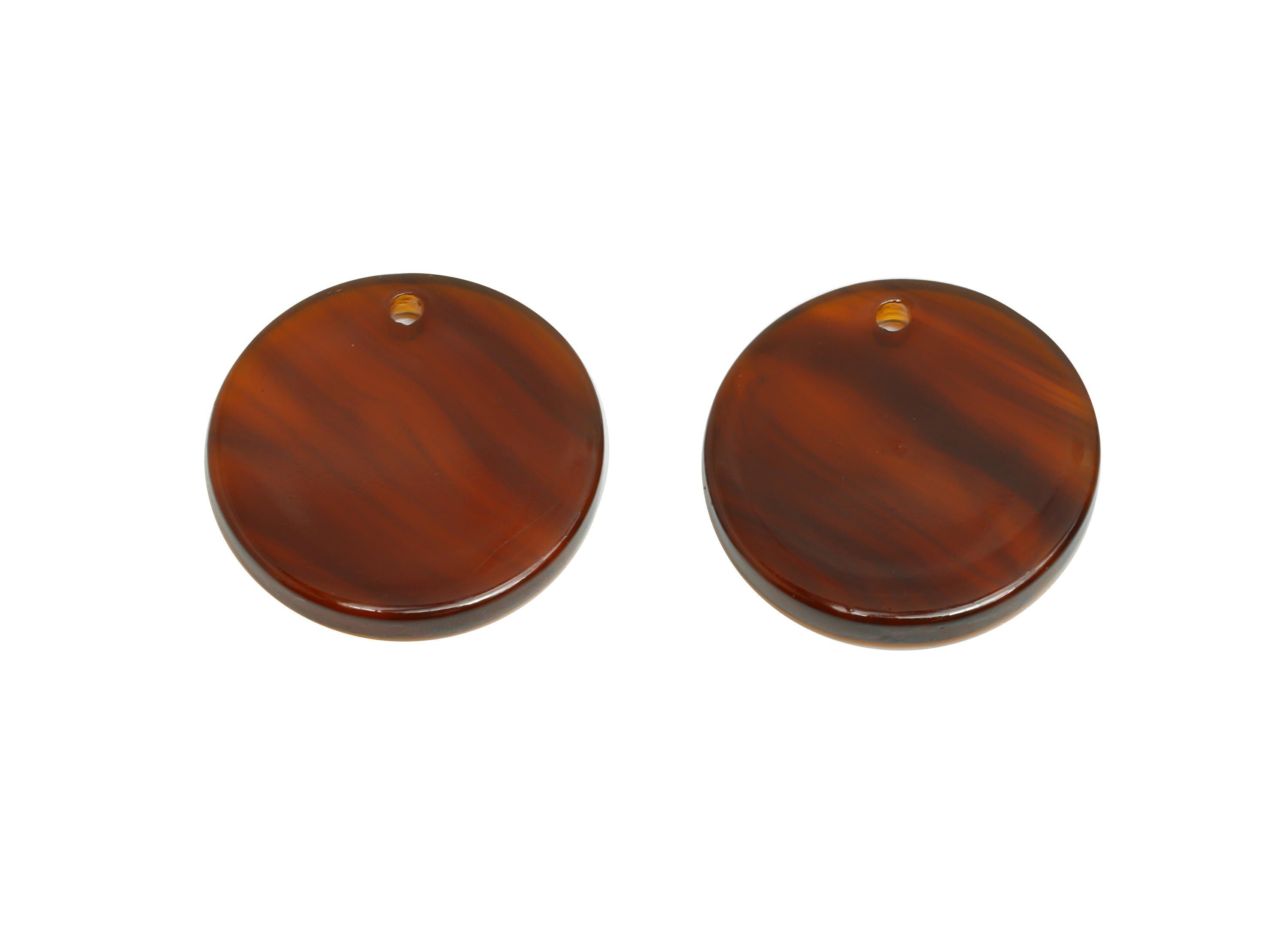 16mm Acetic Round Earring Charm - Brown Marbled Flat Pendant - Handmade Craft Supply - Boho Jewelry Finding - 16x16x2.47mm - AC2691-A1085 - DOMEDBAZAAR