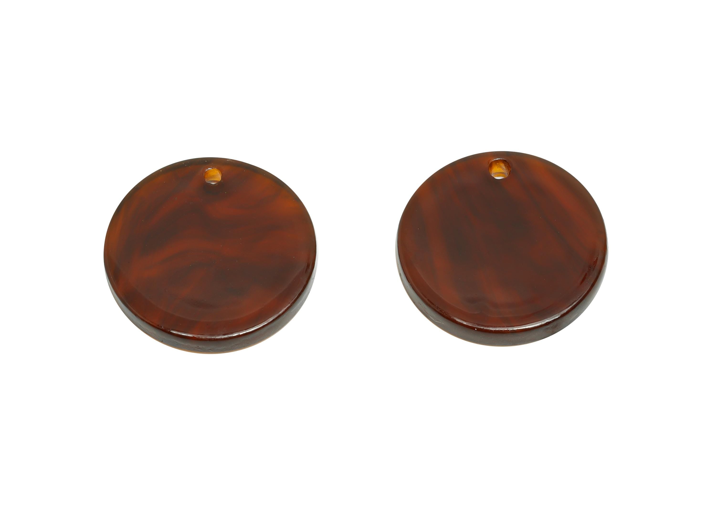 17mm Acetic Round Earring Charm - Brown Marbled Flat Pendant - Handmade Craft Supply - Boho Jewelry Finding - 17.66x17x2mm - AC2693-A1085 - DOMEDBAZAAR