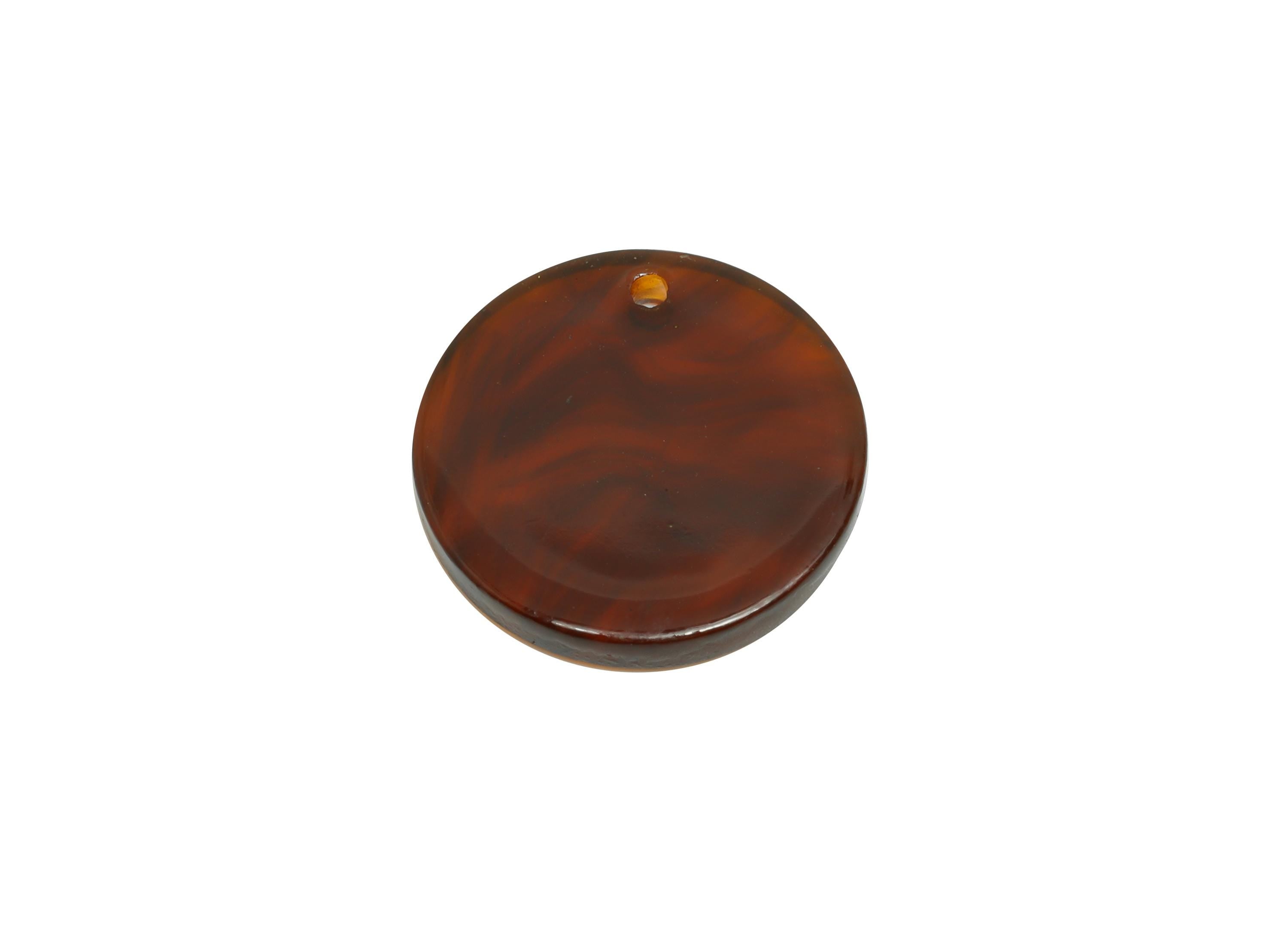 17mm Acetic Round Earring Charm - Brown Marbled Flat Pendant - Handmade Craft Supply - Boho Jewelry Finding - 17.66x17x2mm - AC2693-A1085 - DOMEDBAZAAR