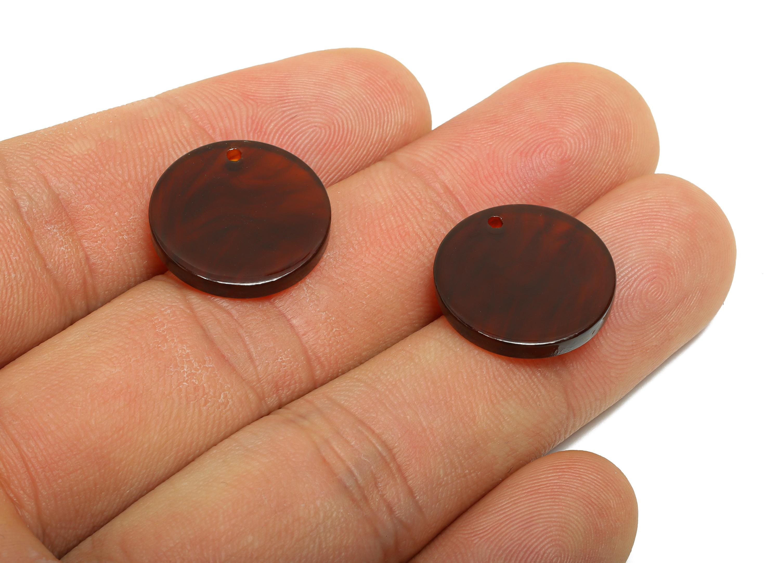17mm Acetic Round Earring Charm - Brown Marbled Flat Pendant - Handmade Craft Supply - Boho Jewelry Finding - 17.66x17x2mm - AC2693-A1085 - DOMEDBAZAAR