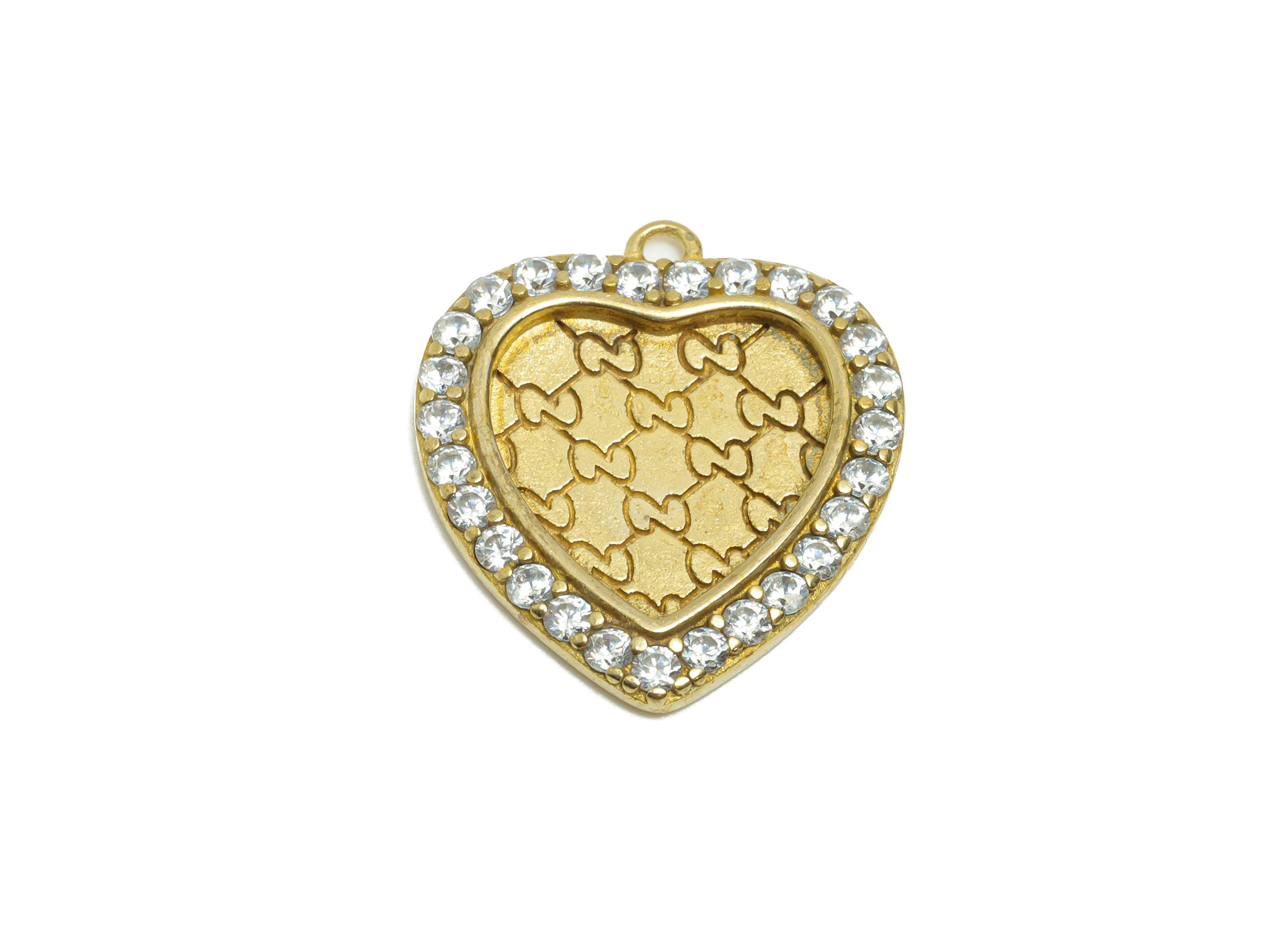 Raw Brass Heart Zircon Pendant - Shinny Zircon Love Pendant - Romantic Heart Charm Base for Shell - Jewelry Making - 19.4x17.2x2mm - PP11471 - DOMEDBAZAAR