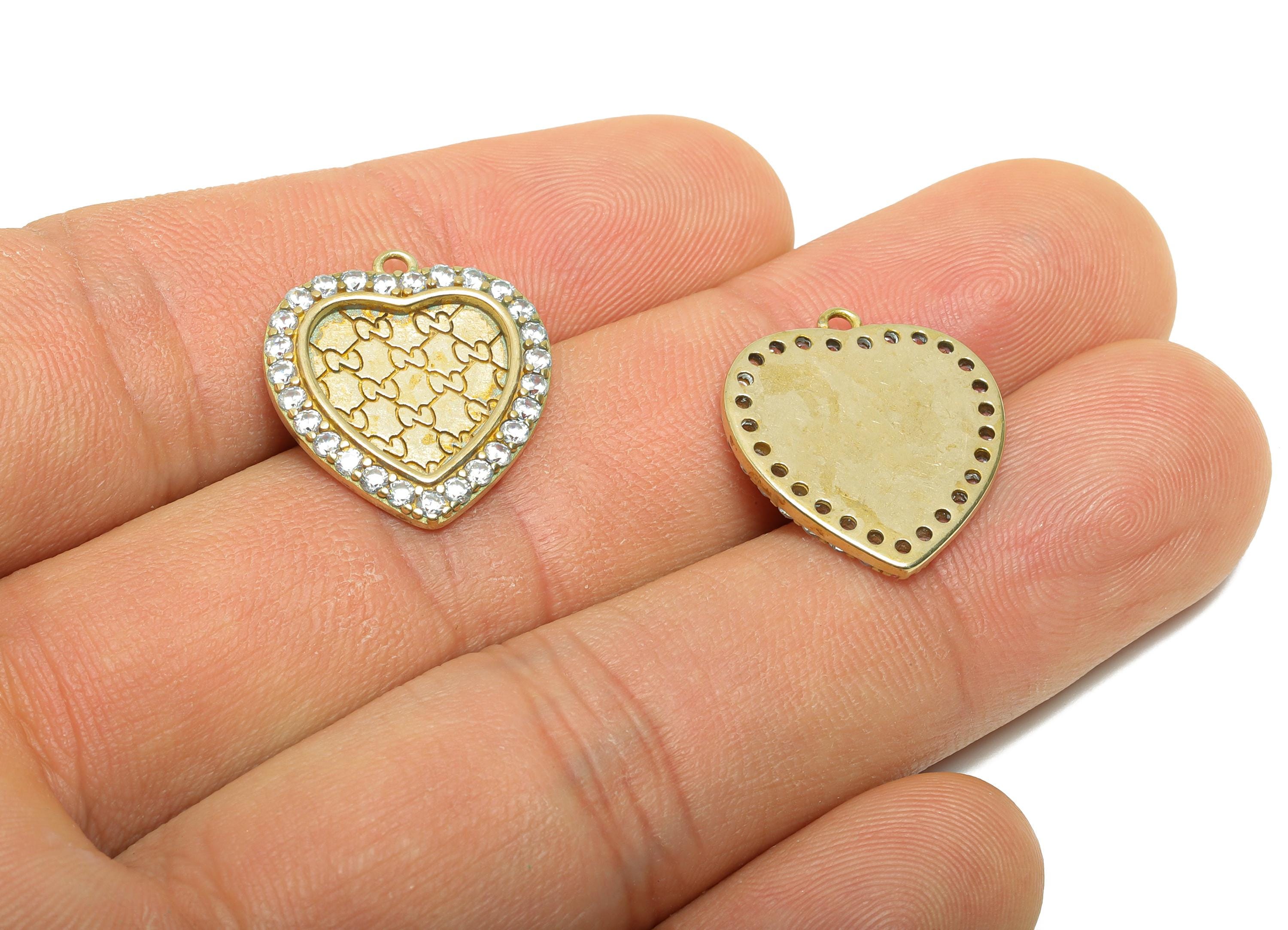 Raw Brass Heart Zircon Pendant - Shinny Zircon Love Pendant - Romantic Heart Charm Base for Shell - Jewelry Making - 19.4x17.2x2mm - PP11471 - DOMEDBAZAAR