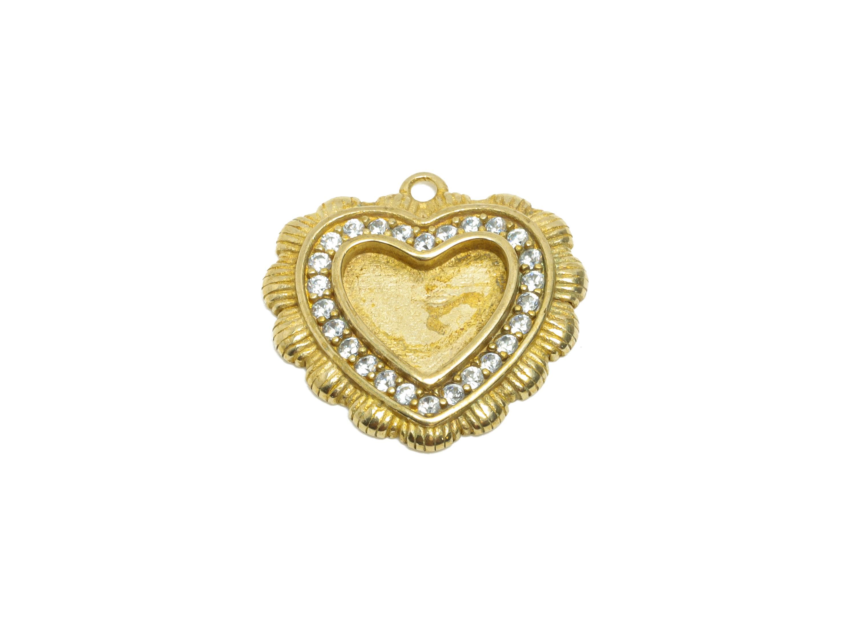 Raw Brass Heart Pendant - Sparkling Zircon Love Pendant - Refined Heart Enamel Setting Pendant - Jewelry Making - 17.7x18x2.5mm - PP11472