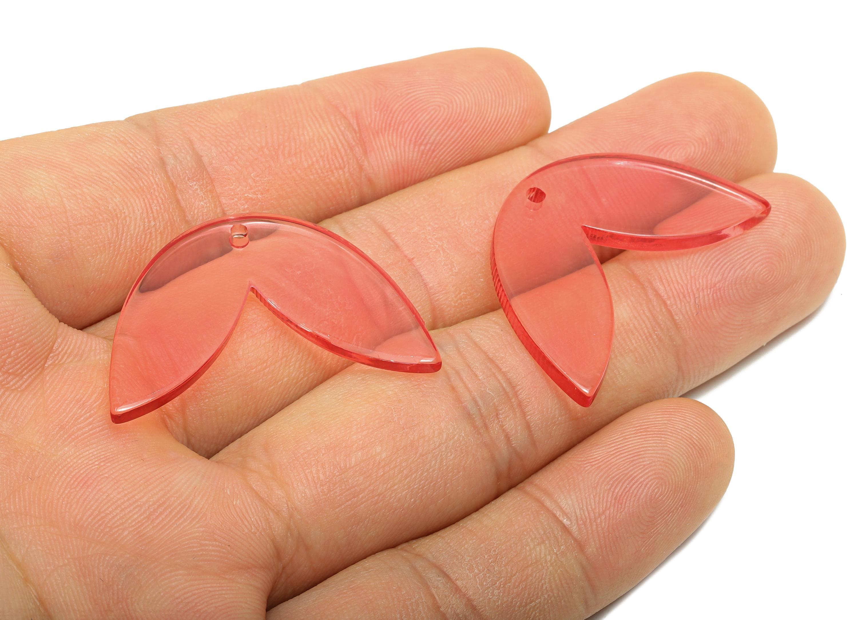 Acrylic Leaf Earring Charm - Transparent Lightweight Pink Pendant - Fashion Jewelry Supply - DIY Jewelry Part - 34x21x2.64mm - AC2699-A69 - DOMEDBAZAAR