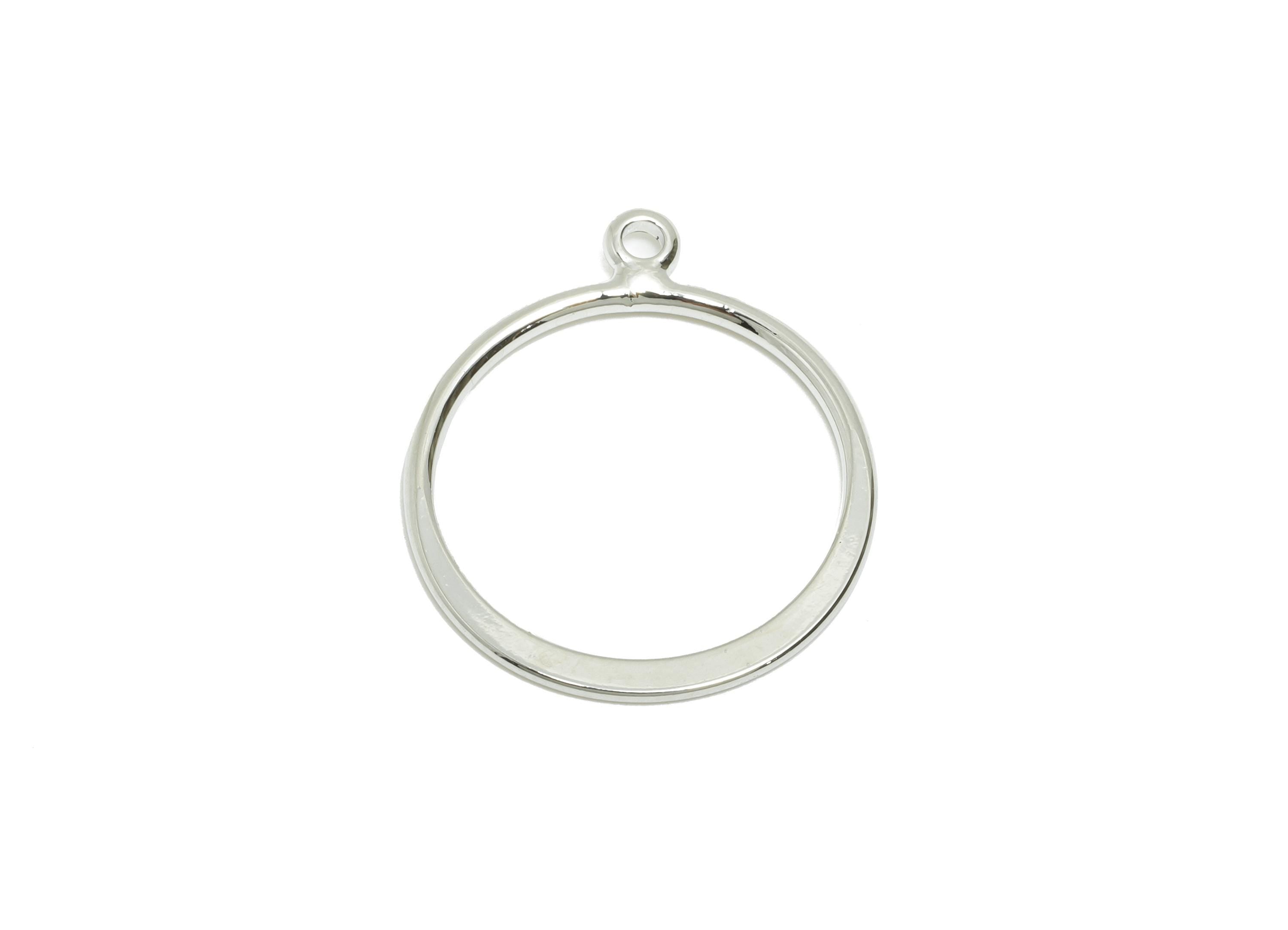 Brass Round Hoop Earring Charm - Lightweight Geometric Frame Charm - Minimalist Jewelry DIY - 18K White Gold Plated - 21.7x18x1mm - RGP11100 - DOMEDBAZAAR
