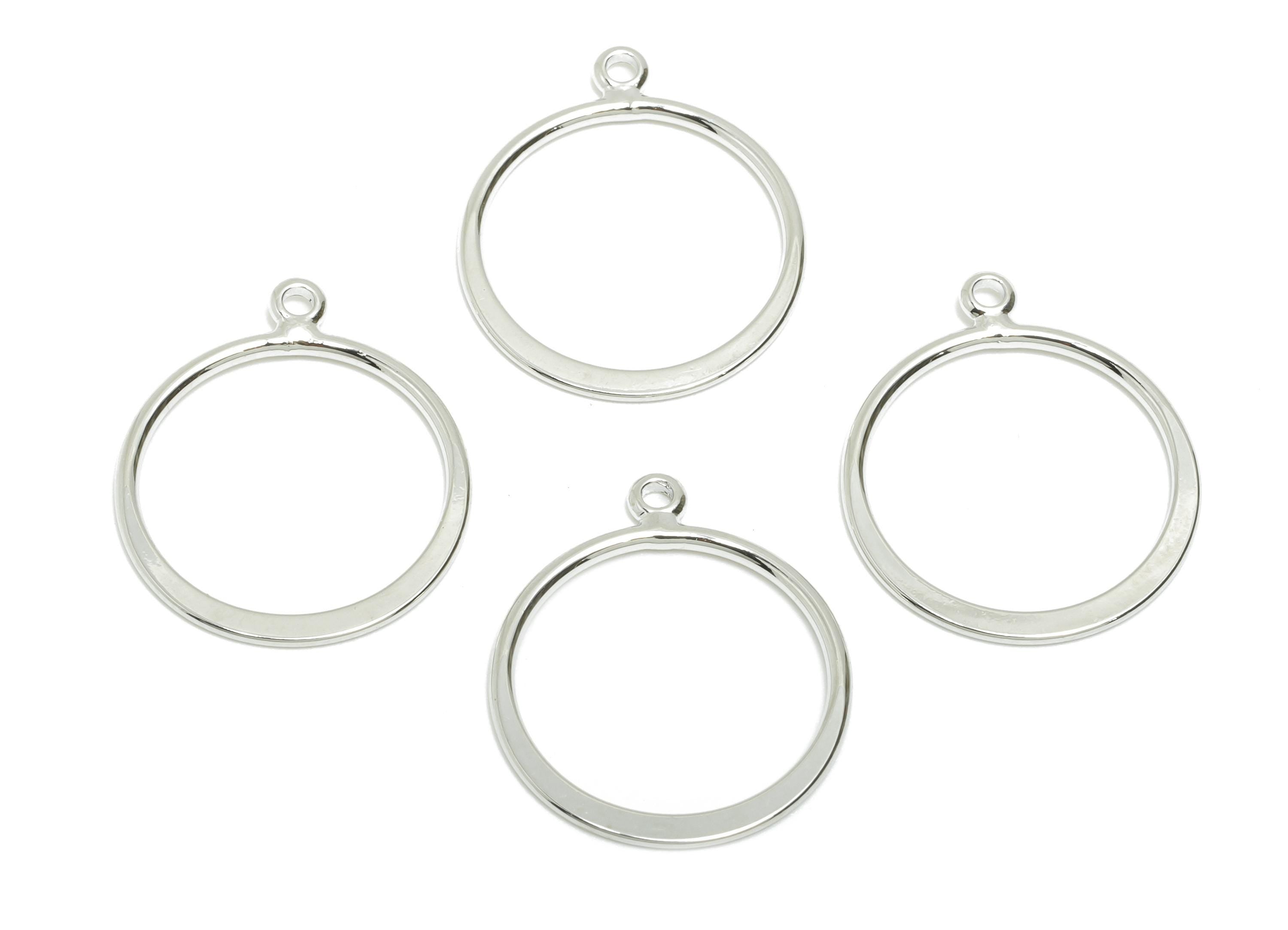 Brass Round Hoop Earring Charm - Lightweight Geometric Frame Charm - Minimalist Jewelry DIY - 18K White Gold Plated - 21.7x18x1mm - RGP11100 - DOMEDBAZAAR