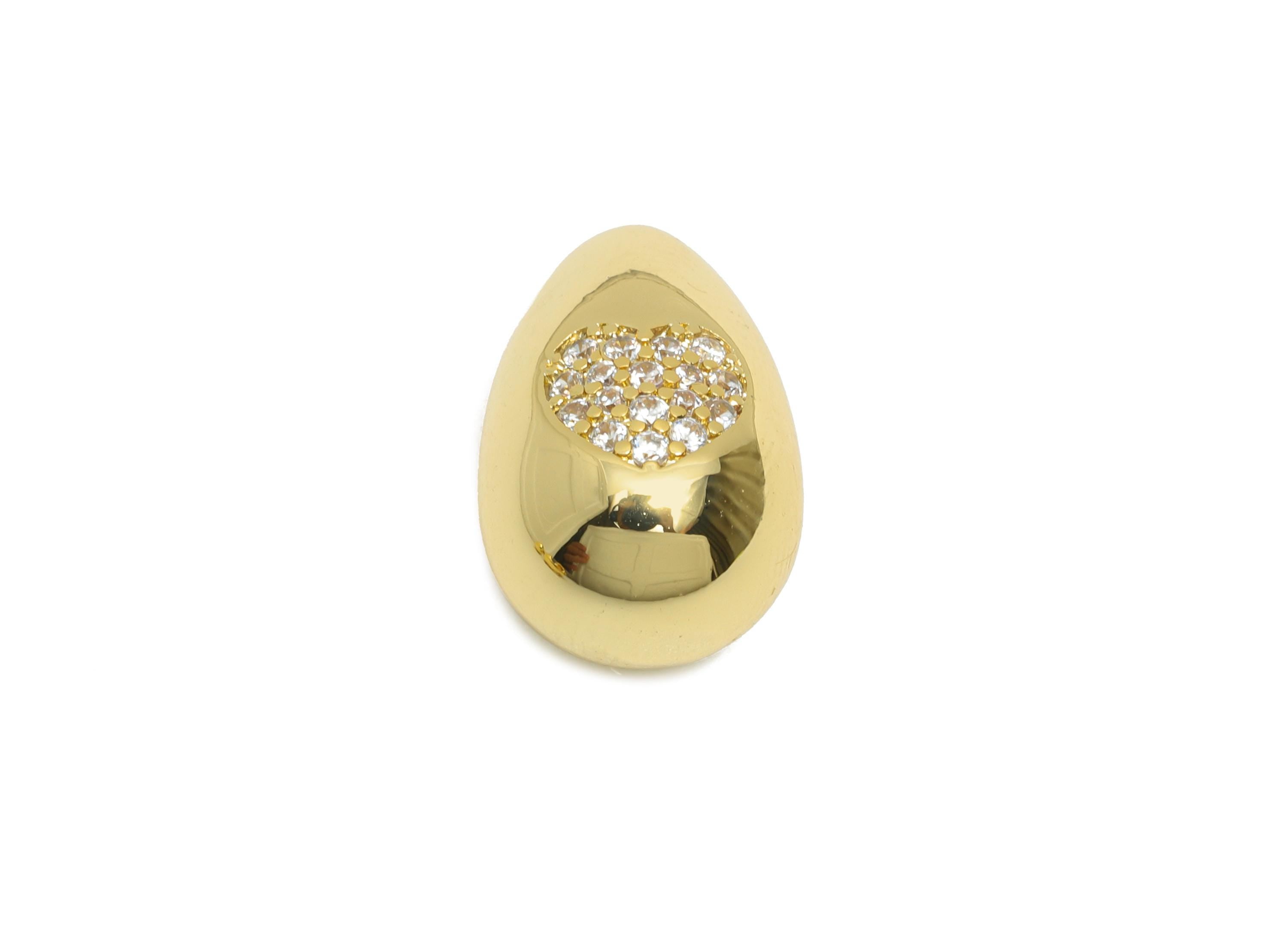 Brass CZ Heart Pendant - Rhinestone Teardrop Charm For Necklace - Cubic Zircon Romantic Jewelry - 18K Real Gold Plating - 15x9x9mm-RGP11082 - DOMEDBAZAAR