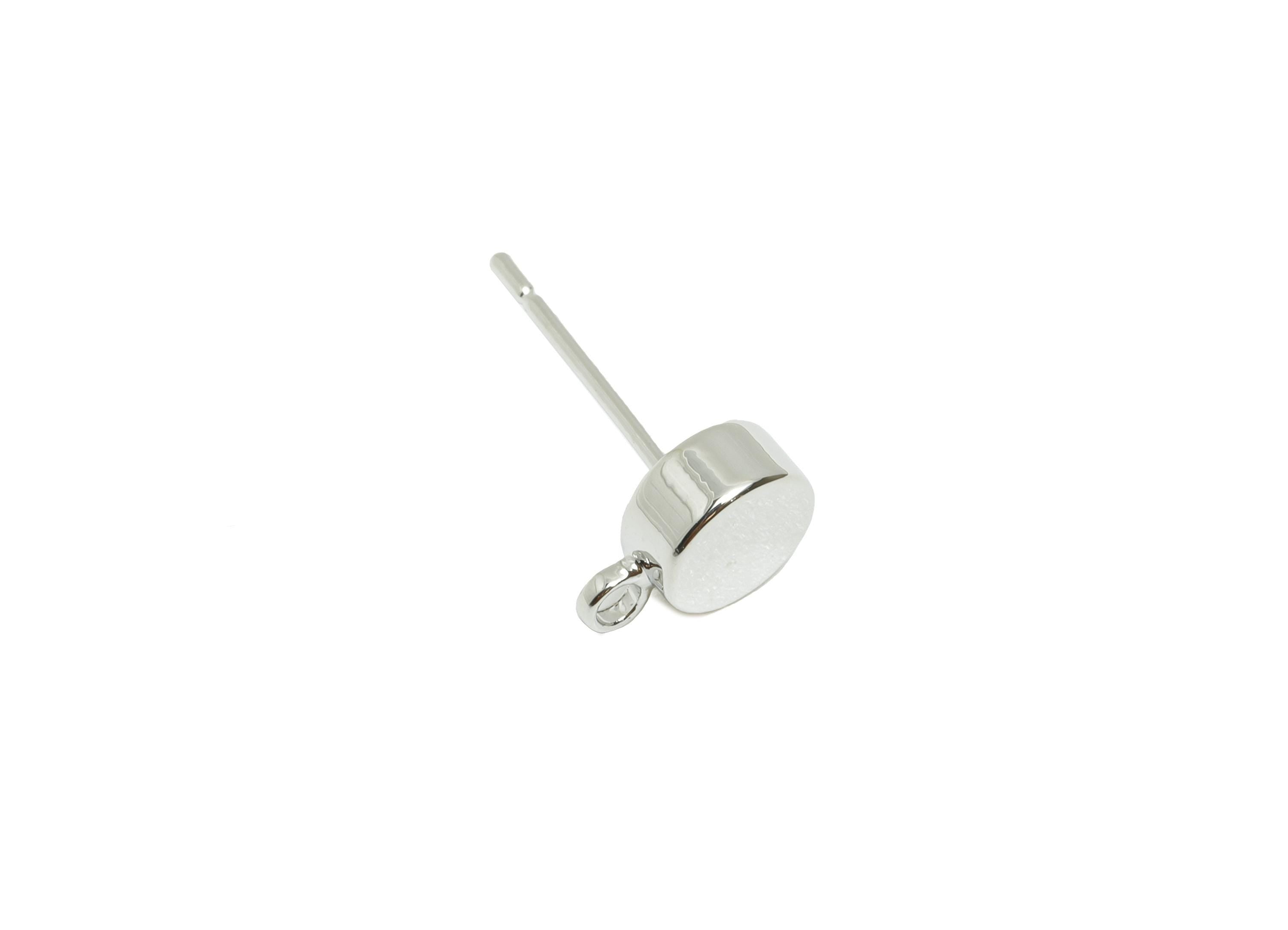 Brass Round Earring Stud - Simple Circle Earring Stud Connector with Loop - Jewelry Making - 18K White Gold Plating - 8.5x6x3mm - RGP11096 - DOMEDBAZAAR