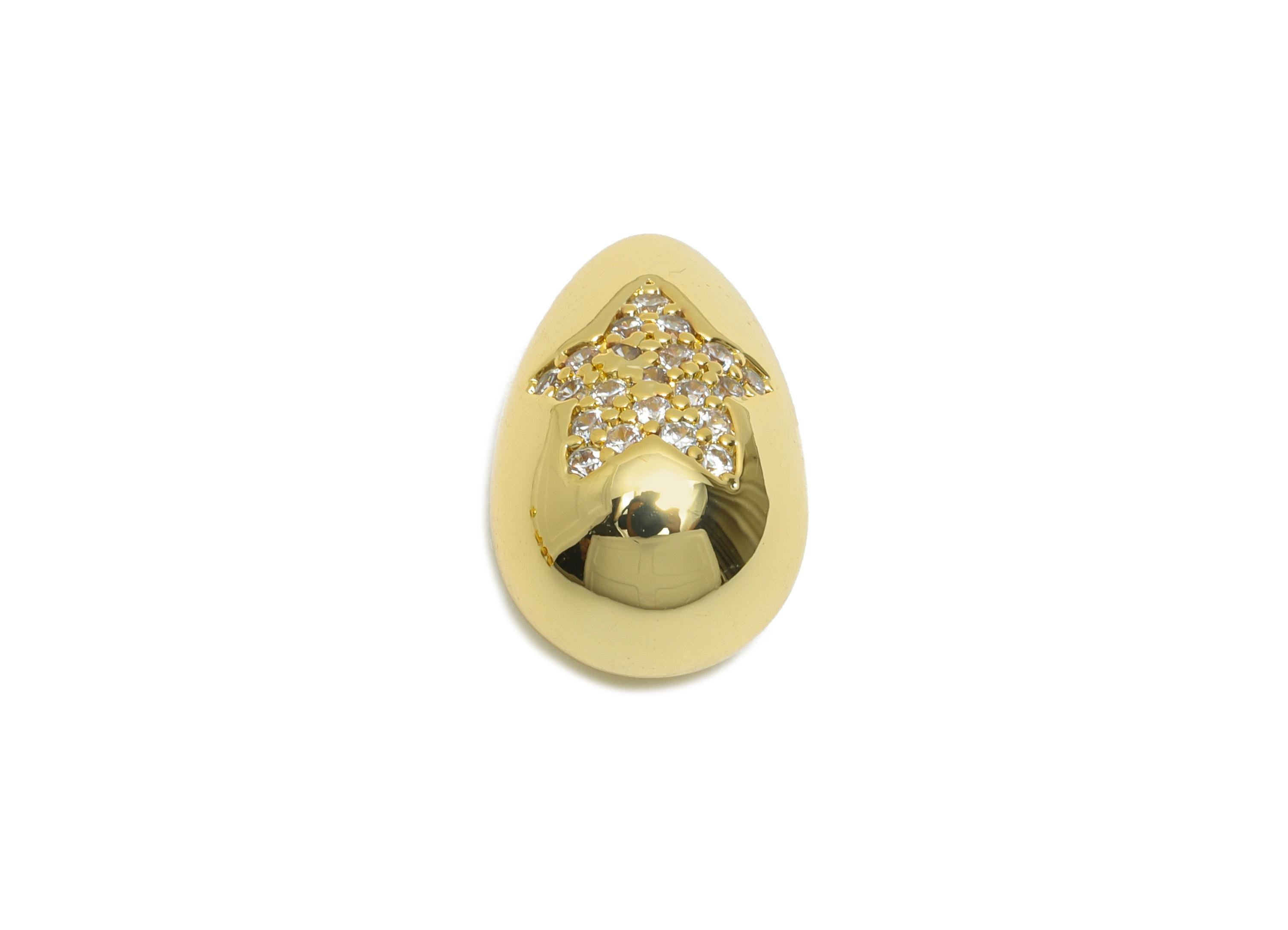 Brass CZ Star Pendant - Brass Teardrop Charm For Necklace - Gold Cubic Zircon Sparking Jewelry - 18K Real Gold Plating - 15x9x9mm - RGP11080 - DOMEDBAZAAR