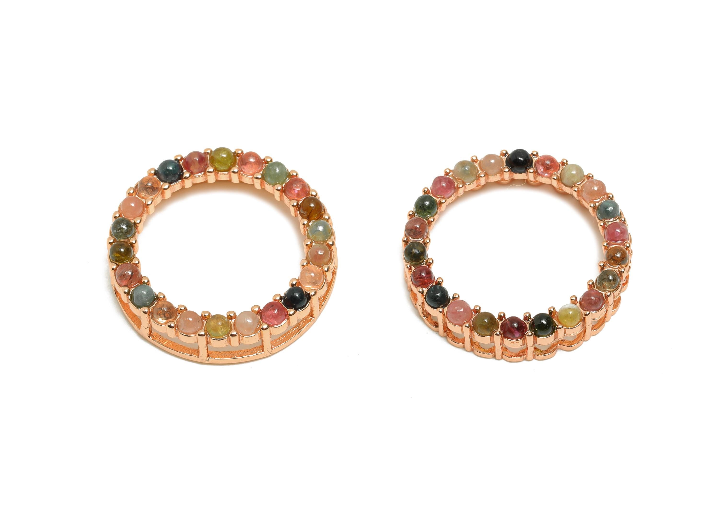 Brass Tourmaline Hoop Pendant - Multicolor Tourmaline Ring Necklace Pendant - DIY Jewelry Making - Rose Gold Plated - 21x21x5.32mm - PP11477 - DOMEDBAZAAR