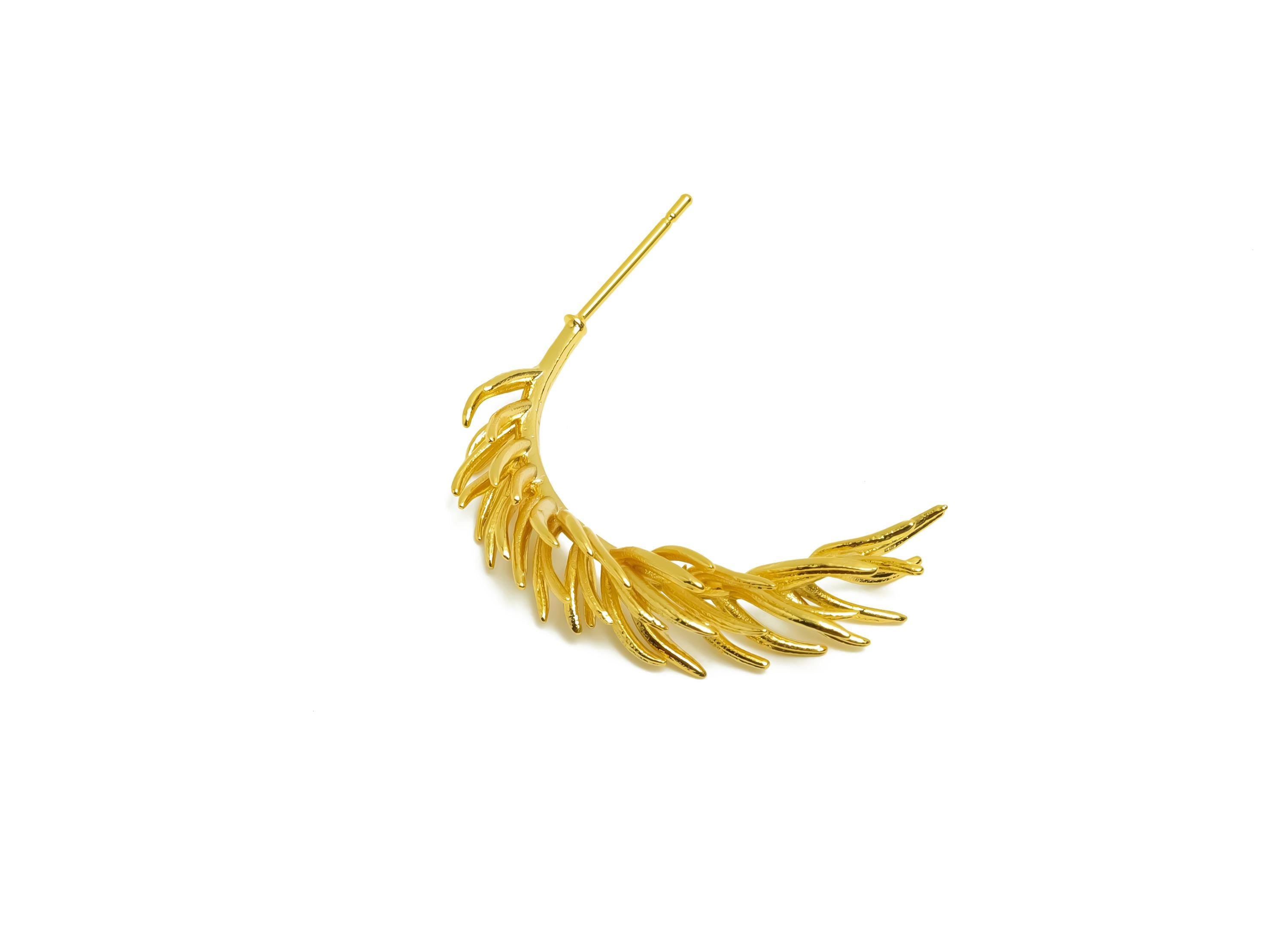 Brass Branch Earring Stud - Dainty Botanical Earring Post - Gold Woman&#39;s Daily Wear Ear - 18K Real Gold Plated - 31x6x3.87mm- RGP8673 - DOMEDBAZAAR