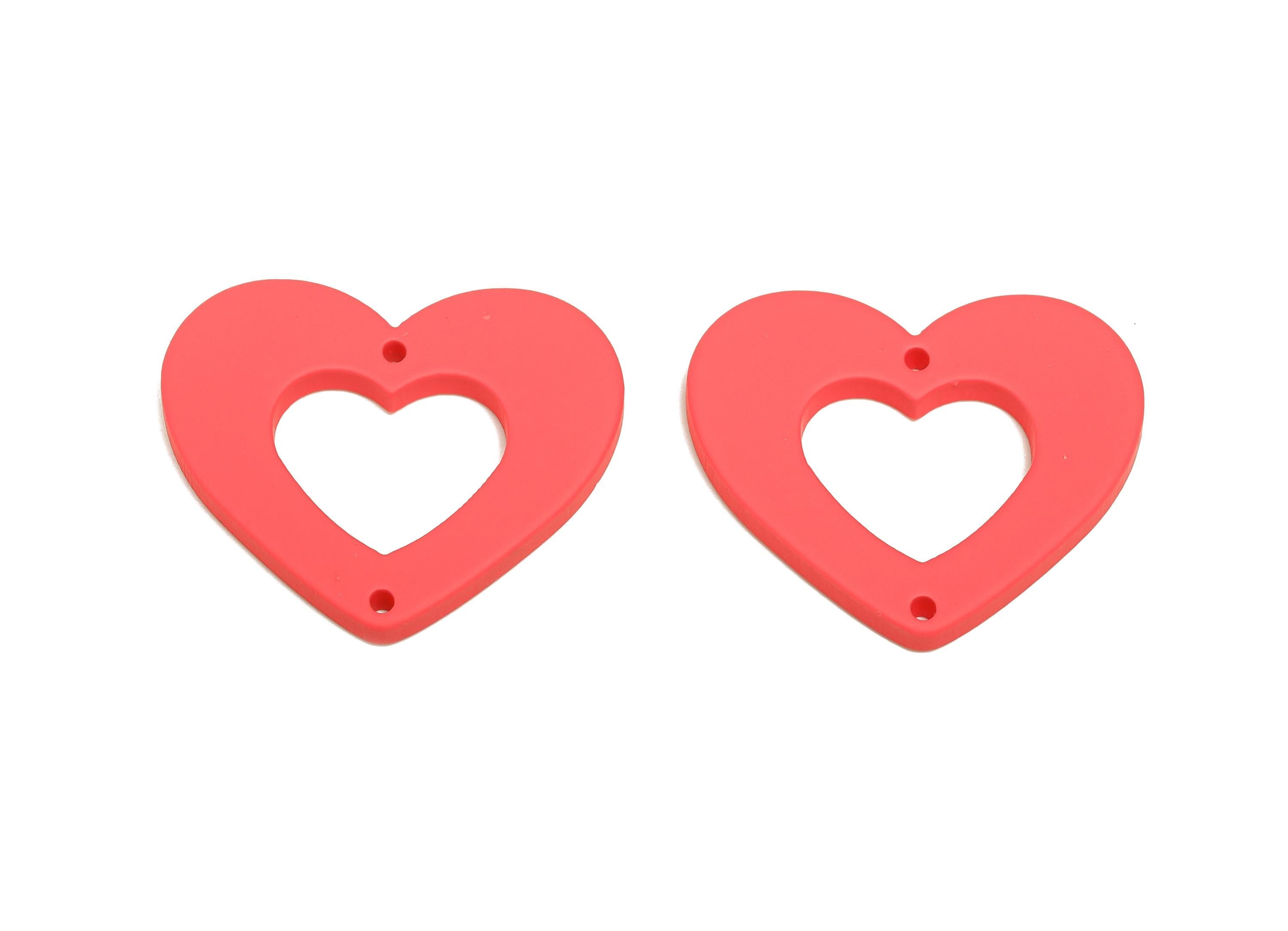 Acrylic Red Heart Connector - Matte Heart Charm - DIY Lightweight Flat Cut-out Craft Piece - Color Code:A1055 - 34x29x3mm-AC3668-A1055 - DOMEDBAZAAR