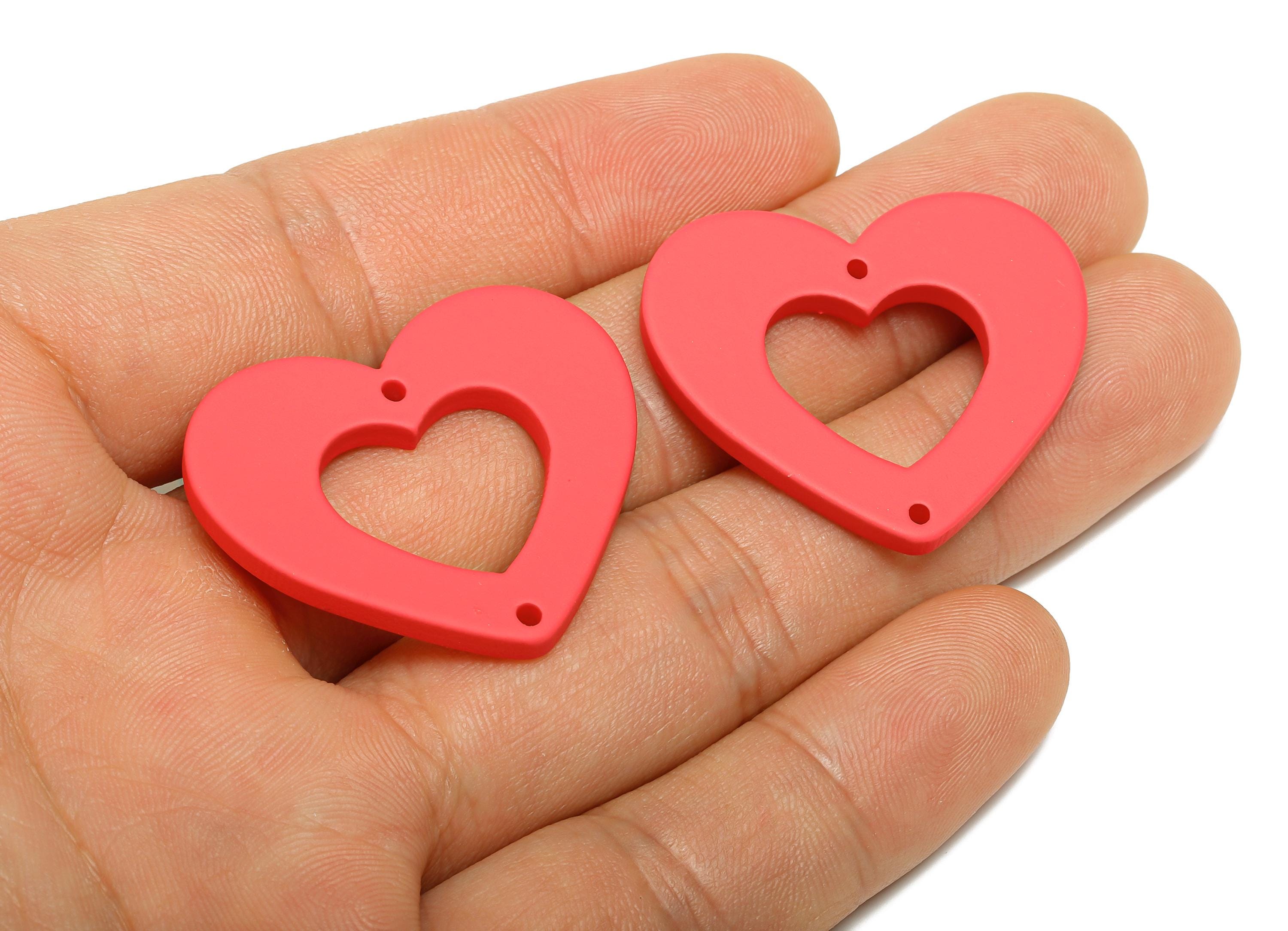 Acrylic Red Heart Connector - Matte Heart Charm - DIY Lightweight Flat Cut-out Craft Piece - Color Code:A1055 - 34x29x3mm-AC3668-A1055 - DOMEDBAZAAR