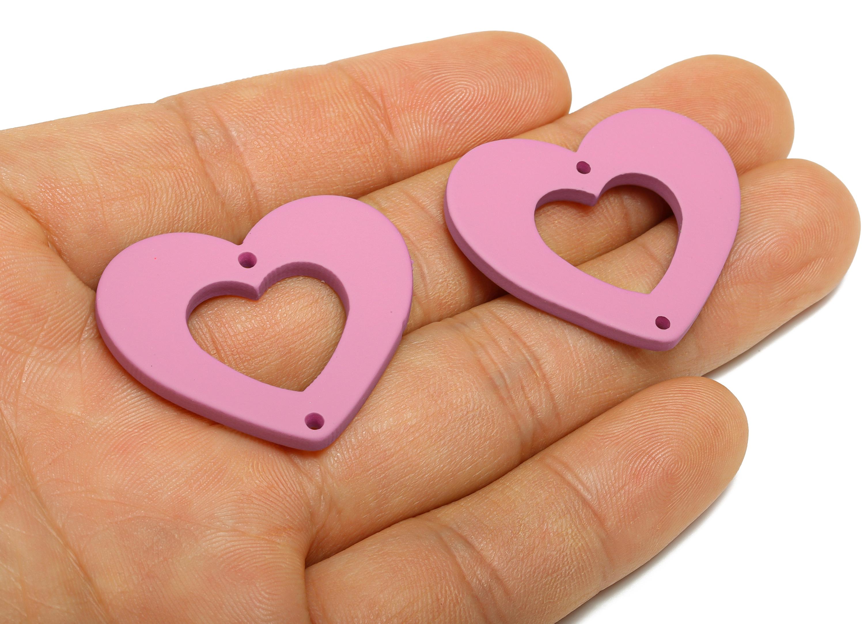 Acrylic Purple Heart Connector - Matte Heart Charm - DIY Lightweight Flat Cut-out Craft Piece - Color Code:A1060 - 34x29x3mm-AC3668-A1060 - DOMEDBAZAAR