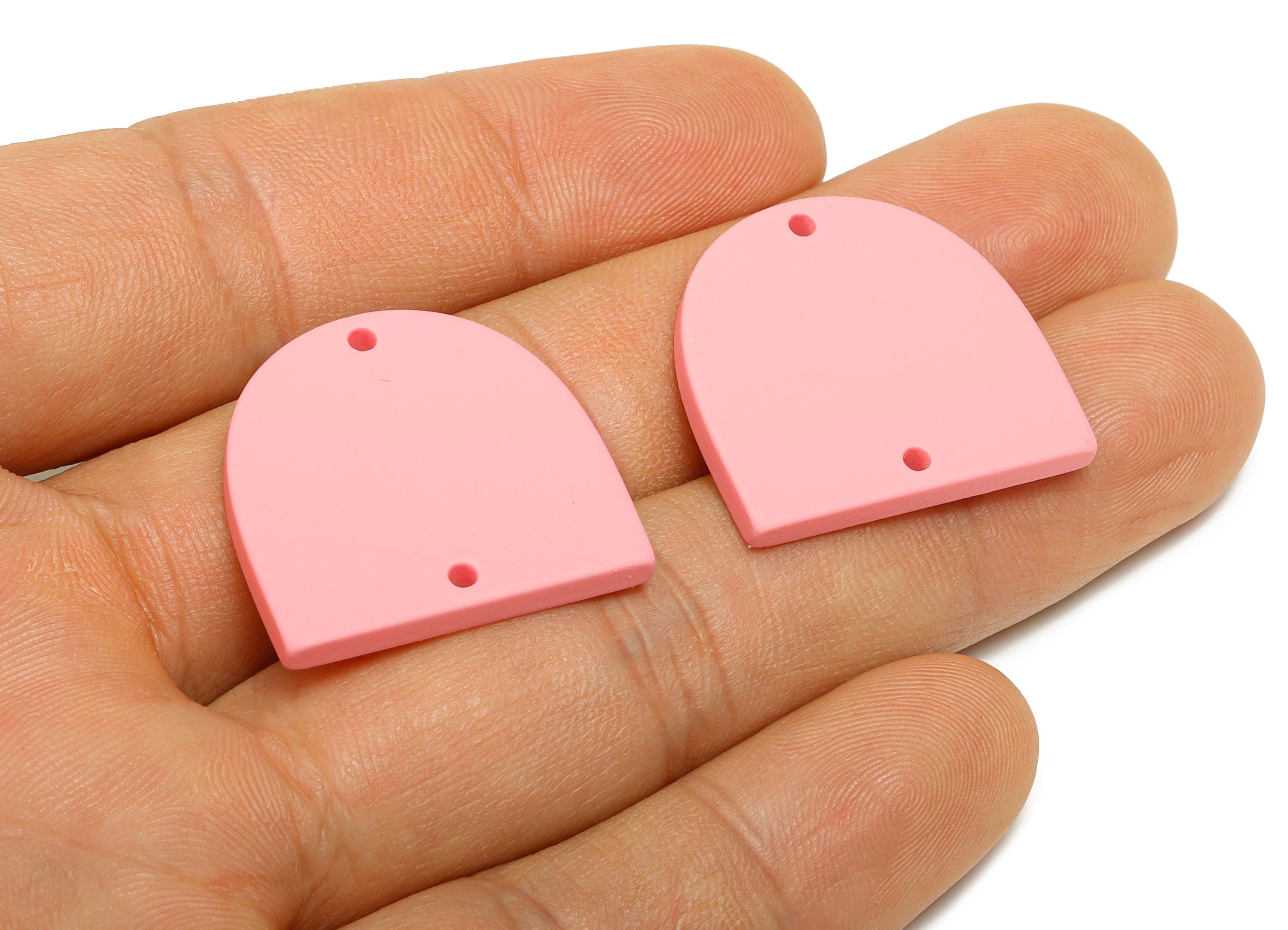 Acrylic Domed Earring Connector - Matte Pink D Shape Charm - 2 Holes Geometric Jewelry - Color Code: A1061 - 25x23x3mm - AC3666-A1061 - DOMEDBAZAAR