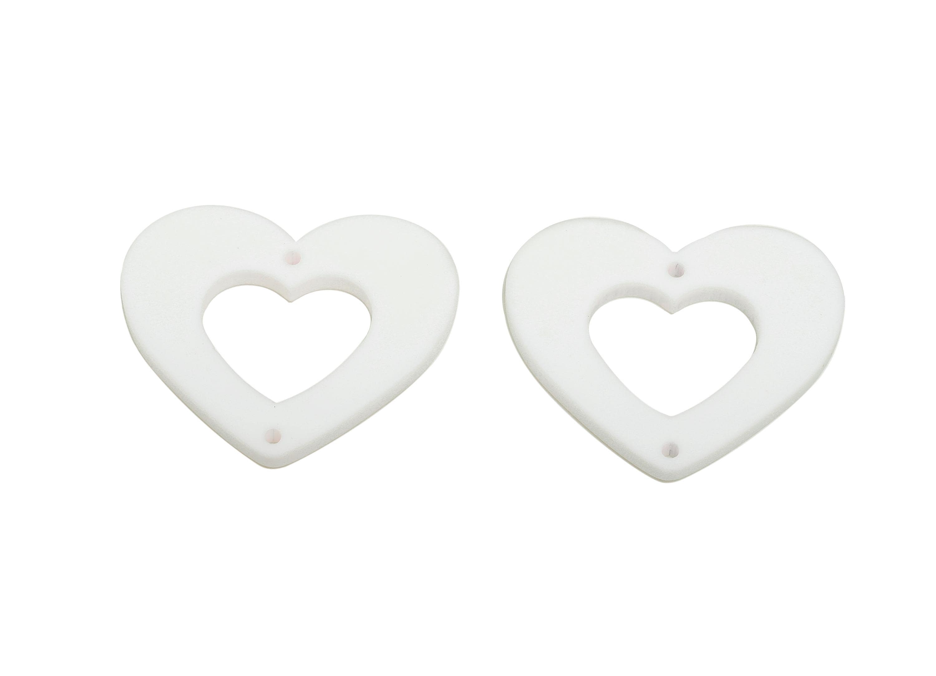 Acrylic White Heart Connector - Matte Heart Charm - DIY Lightweight Flat Cut-out Craft Piece - Color Code:A1053 - 34x29x3mm-AC3668-A1053 - DOMEDBAZAAR