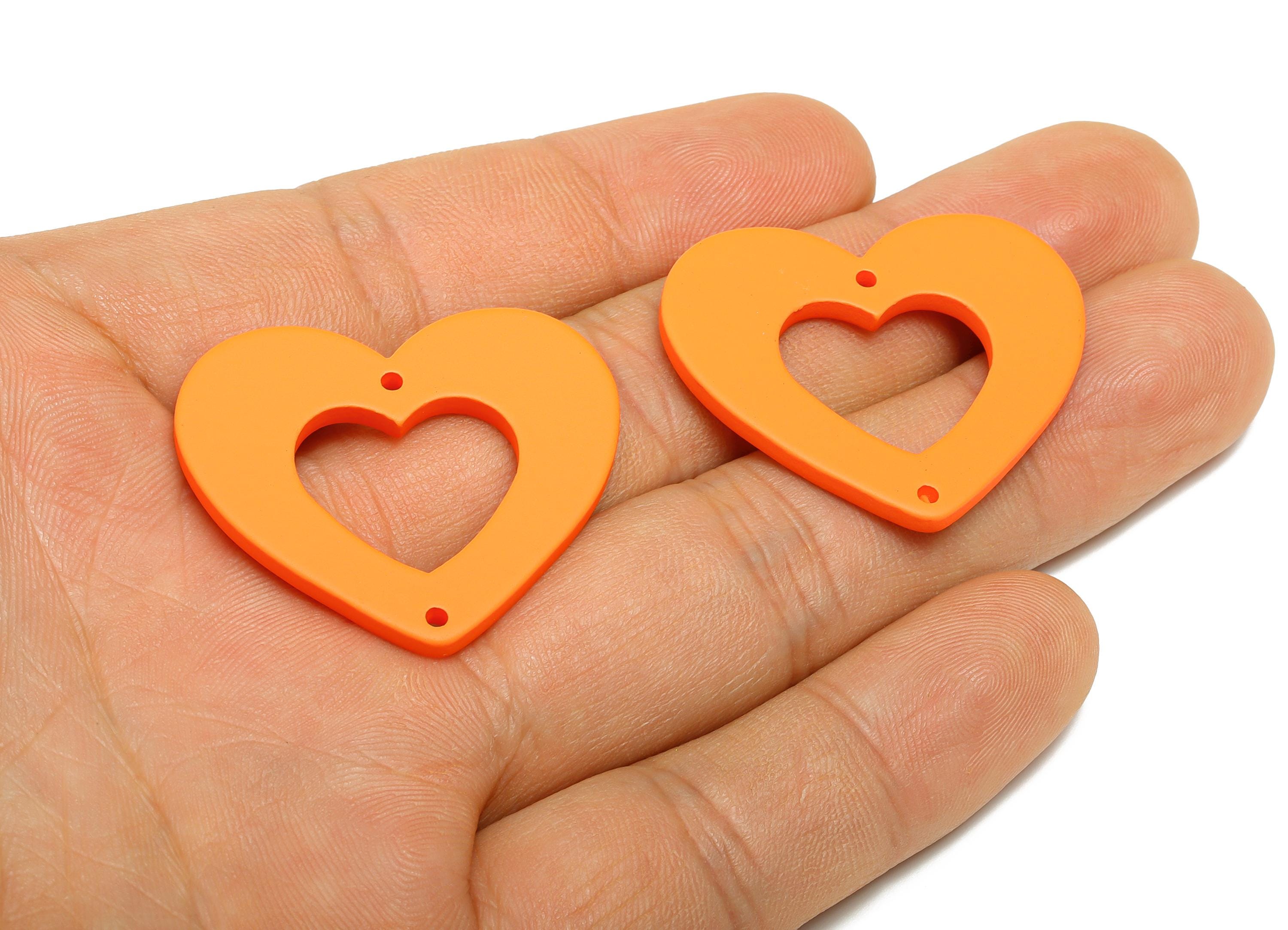 Acrylic Orange Heart Connector - Matte Heart Charm - DIY Lightweight Flat Cut-out Craft Piece - Color Code:A1056 - 34x29x3mm-AC3668-A1056 - DOMEDBAZAAR