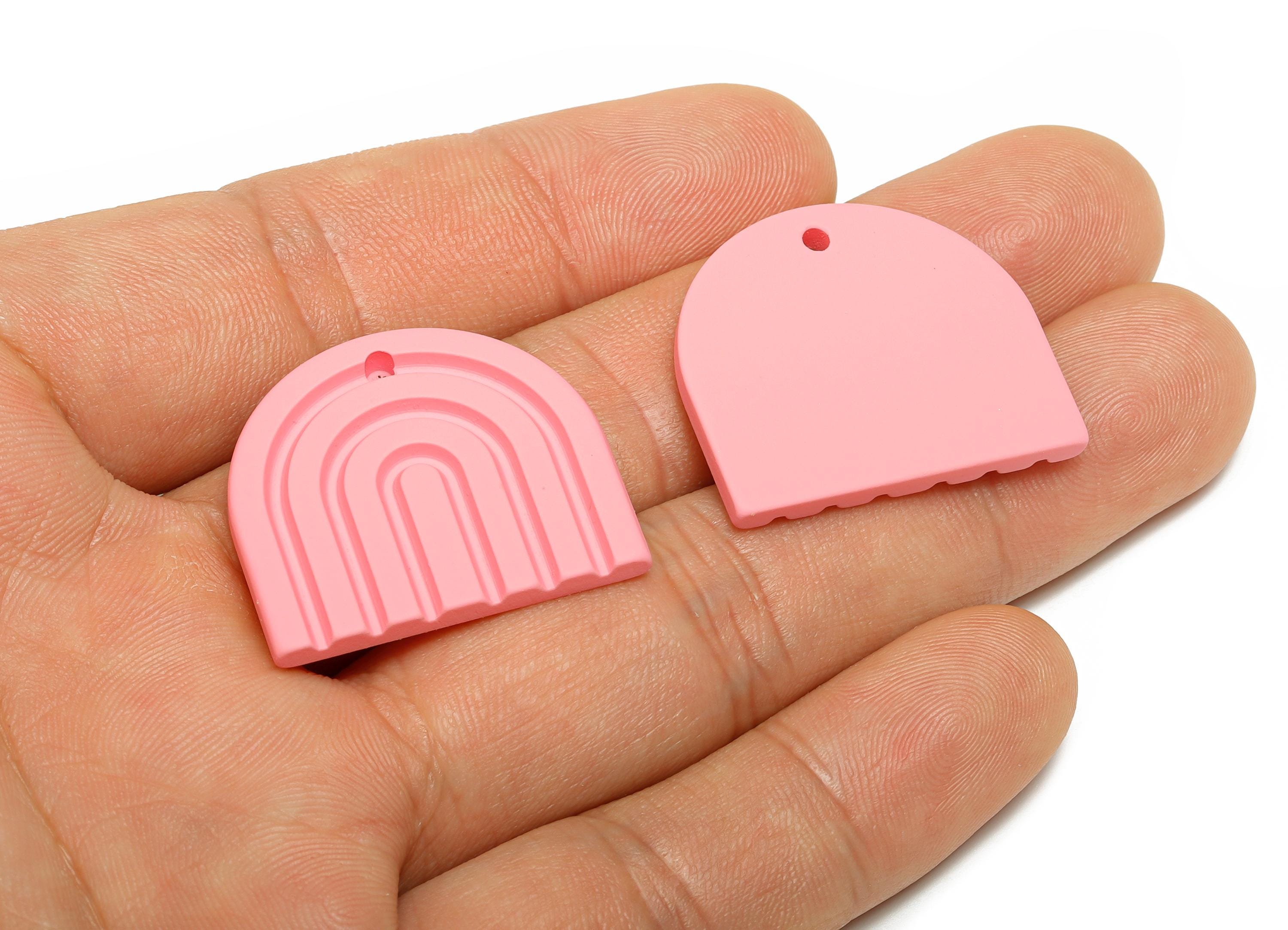 Acrylic Rainbow Earring Charm - Matte Pink Domed Geometric Pendant - DIY Jewelry Supply - Color Code: A1065 - 28x24.7x3mm - AC3664-A1065 - DOMEDBAZAAR