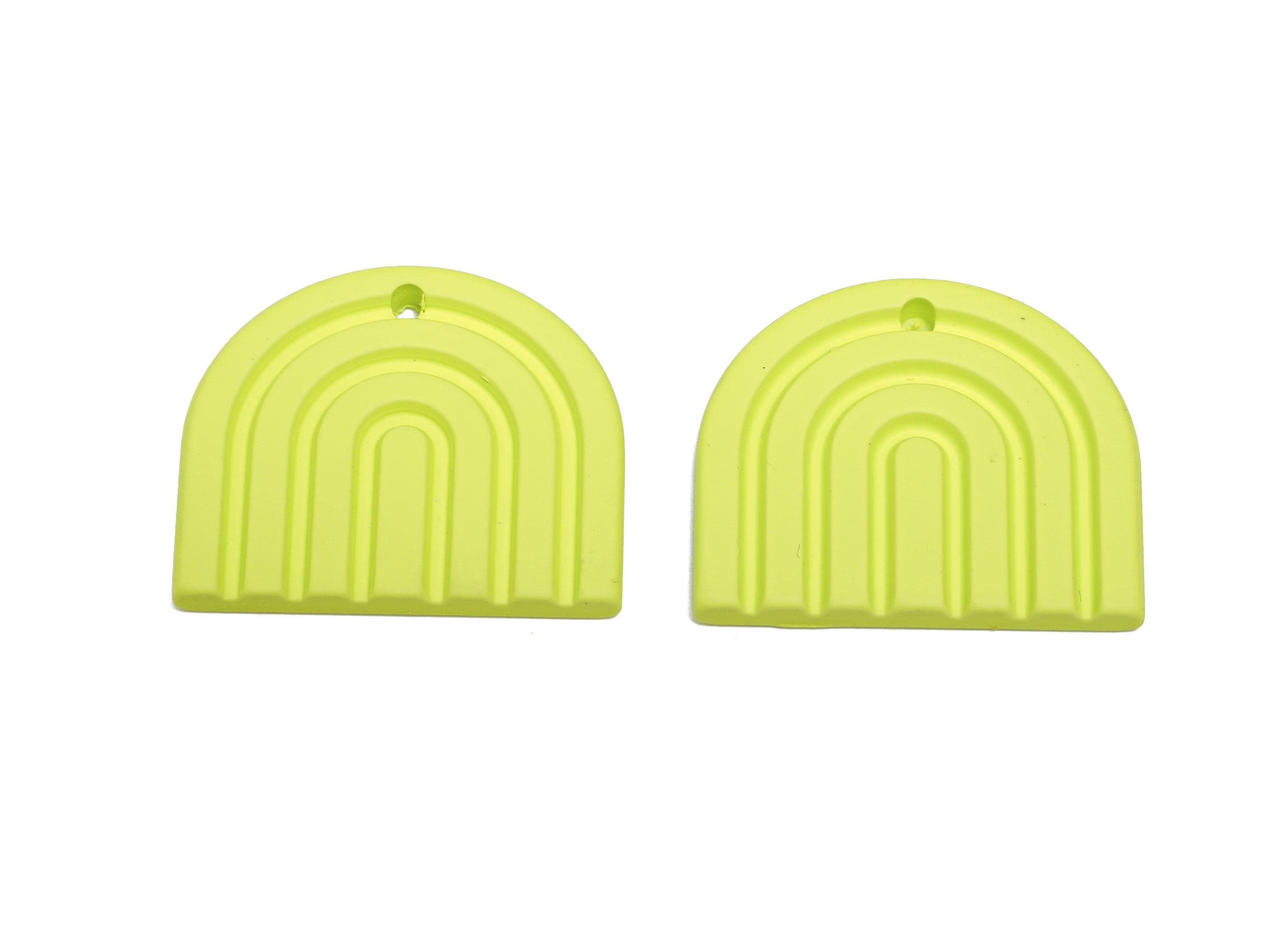 Acrylic Rainbow Earring Charm - Matte Green Domed Geometric Pendant - DIY Jewelry Supply - Color Code: A1058 - 28x24.7x3mm - AC3664-A1058 - DOMEDBAZAAR