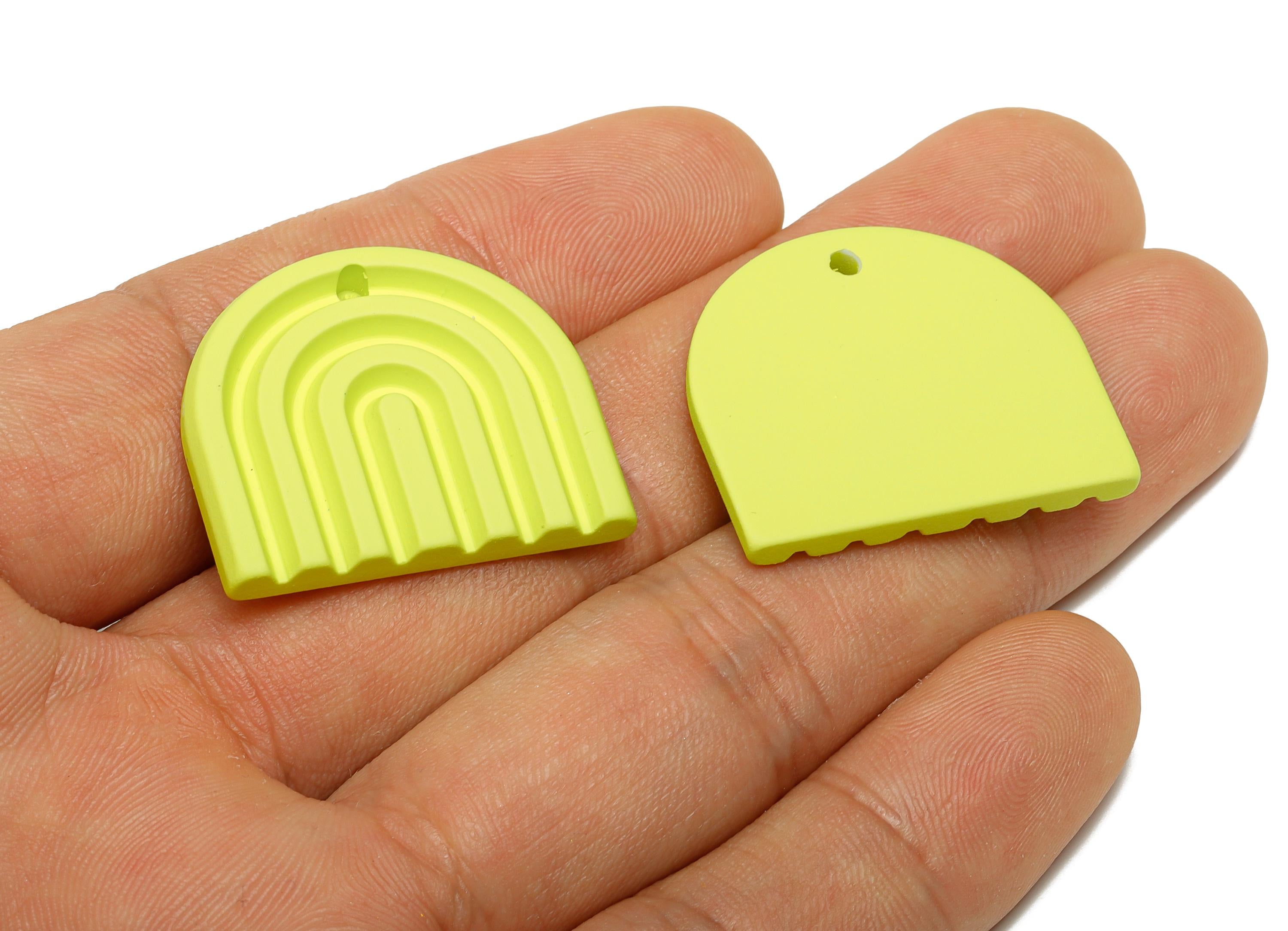 Acrylic Rainbow Earring Charm - Matte Green Domed Geometric Pendant - DIY Jewelry Supply - Color Code: A1058 - 28x24.7x3mm - AC3664-A1058 - DOMEDBAZAAR