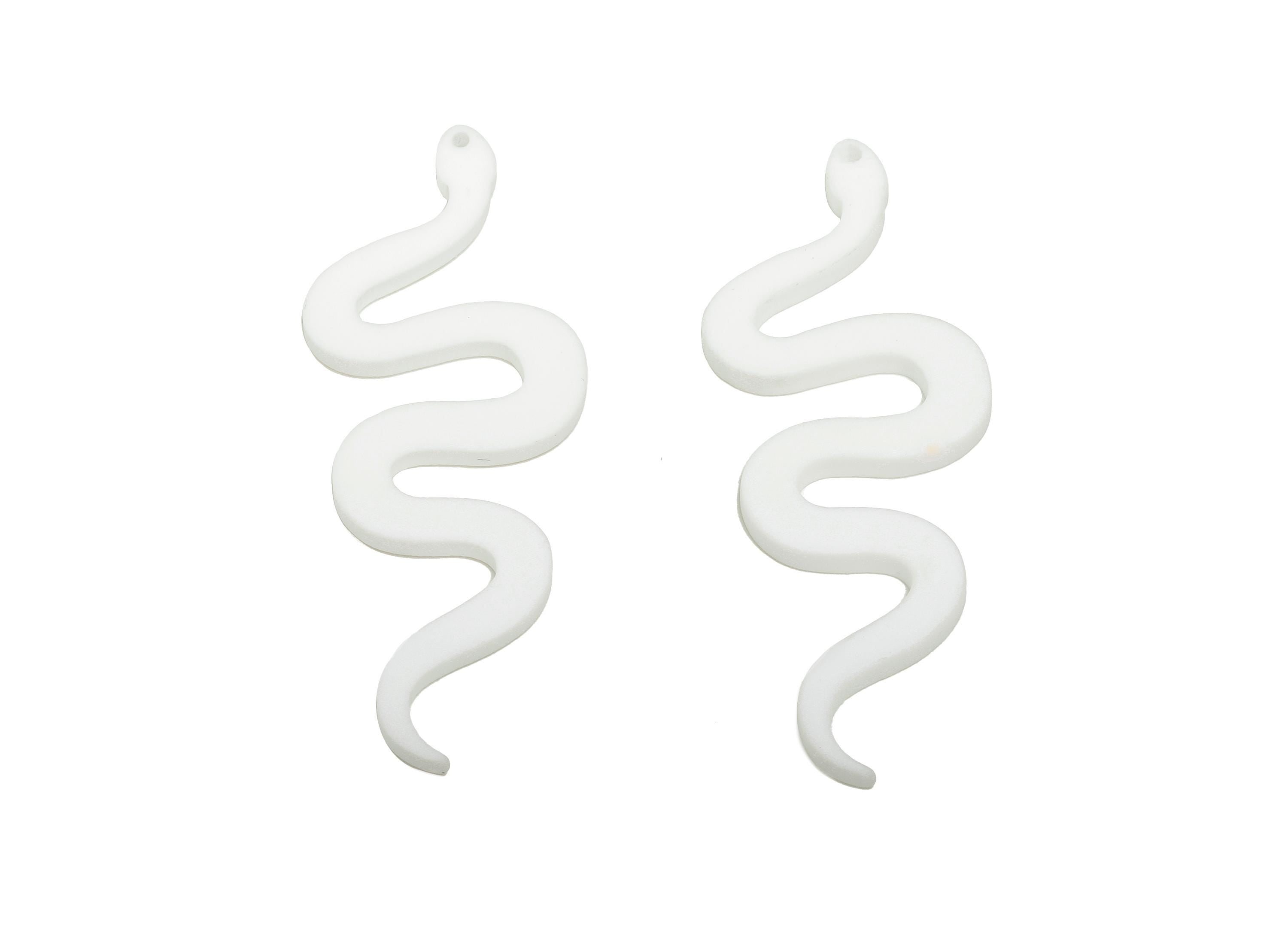 Acrylic White Snake Pendant - Matte Snake Earring Charm - Lightweight Flat Serpent Pendant - Color Code: A1053 - 63x24x3mm - AC3674-A1053 - DOMEDBAZAAR