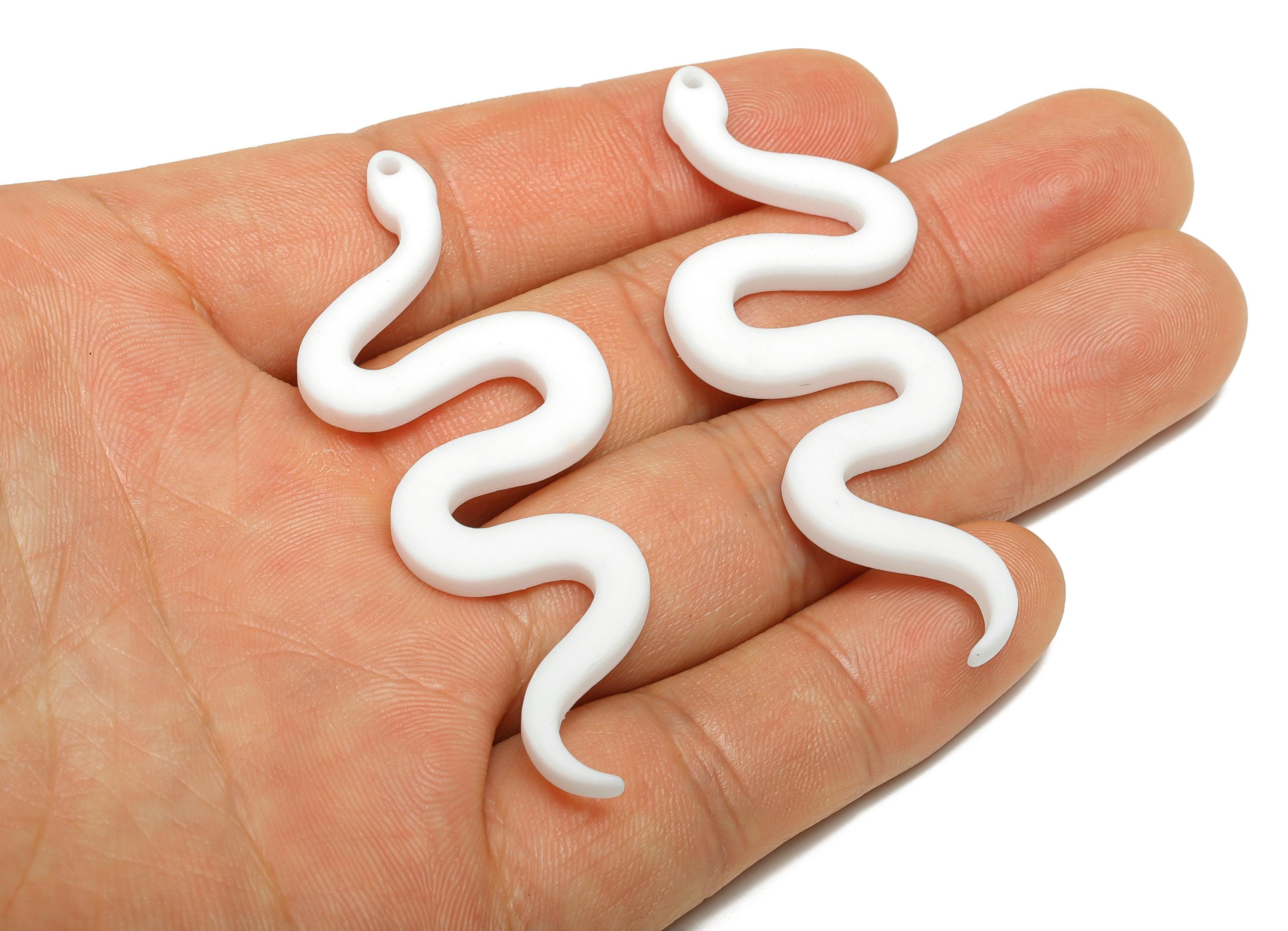 Acrylic White Snake Pendant - Matte Snake Earring Charm - Lightweight Flat Serpent Pendant - Color Code: A1053 - 63x24x3mm - AC3674-A1053 - DOMEDBAZAAR