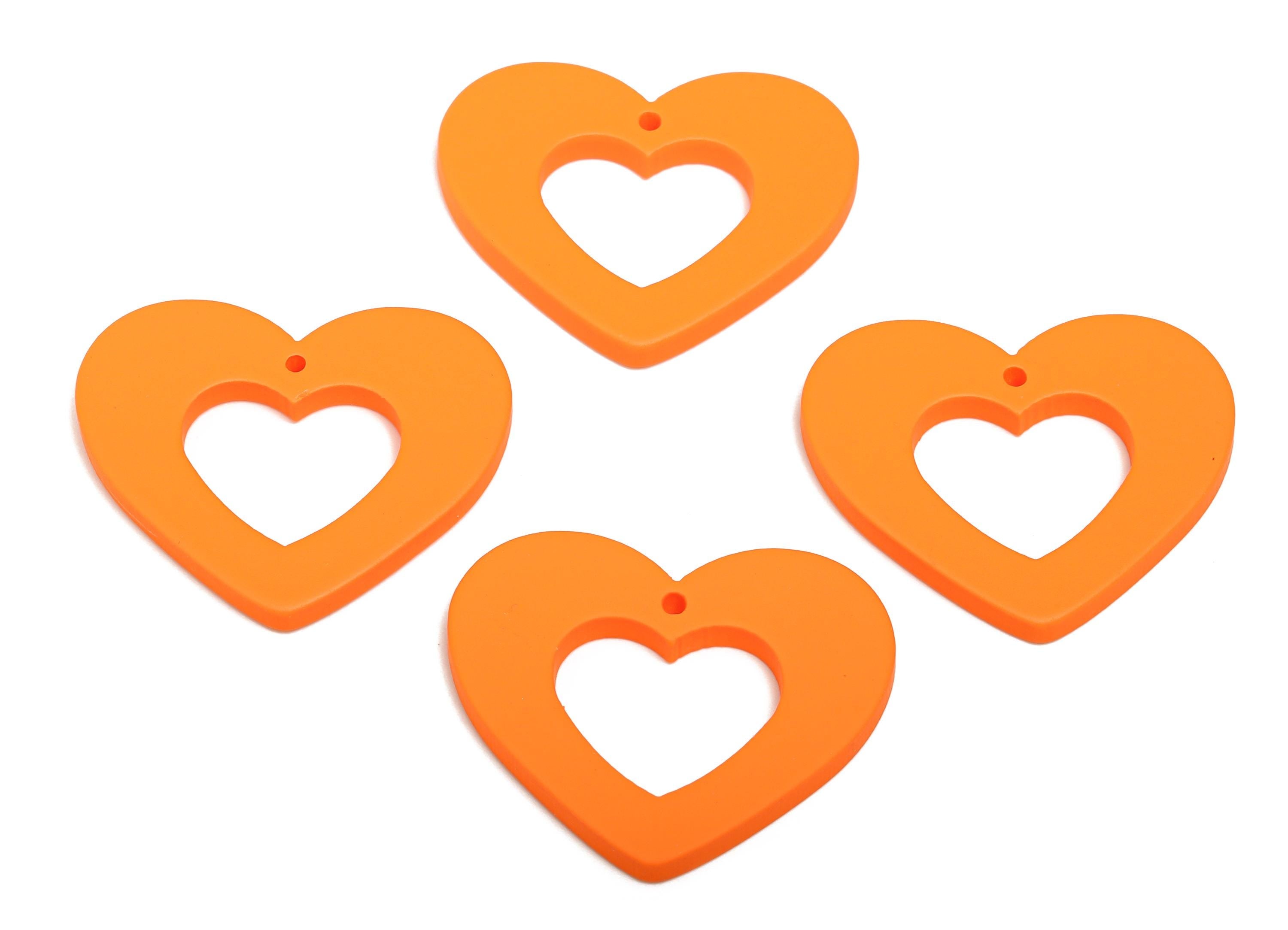 Acrylic Heart Earring Charm - Matte Orange Heart Charm - Lightweight Flat Heart Cut-out Charm - Color Code: A1056 - 34x29x3mm - AC3667-A1056 - DOMEDBAZAAR