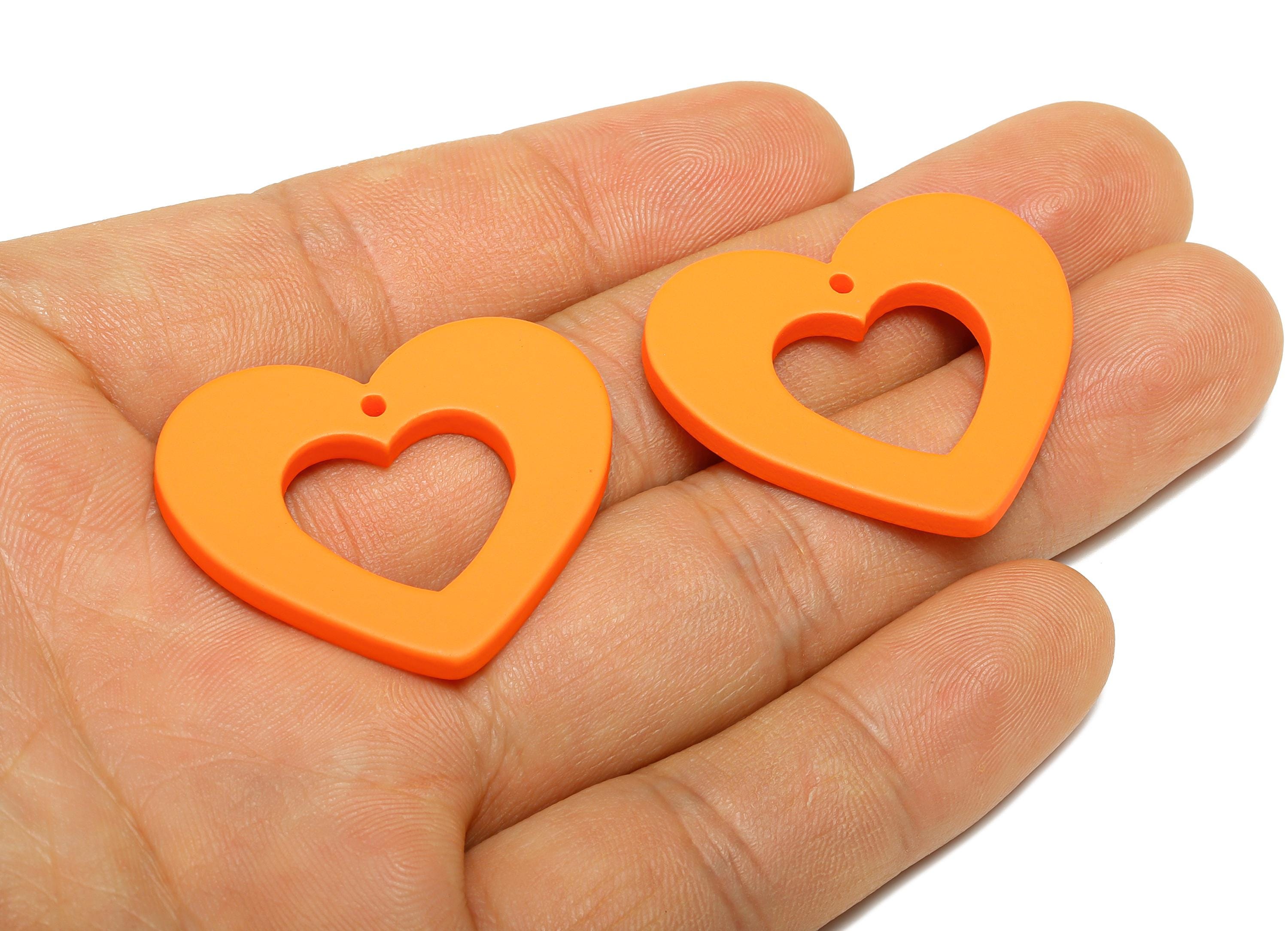 Acrylic Heart Earring Charm - Matte Orange Heart Charm - Lightweight Flat Heart Cut-out Charm - Color Code: A1056 - 34x29x3mm - AC3667-A1056 - DOMEDBAZAAR