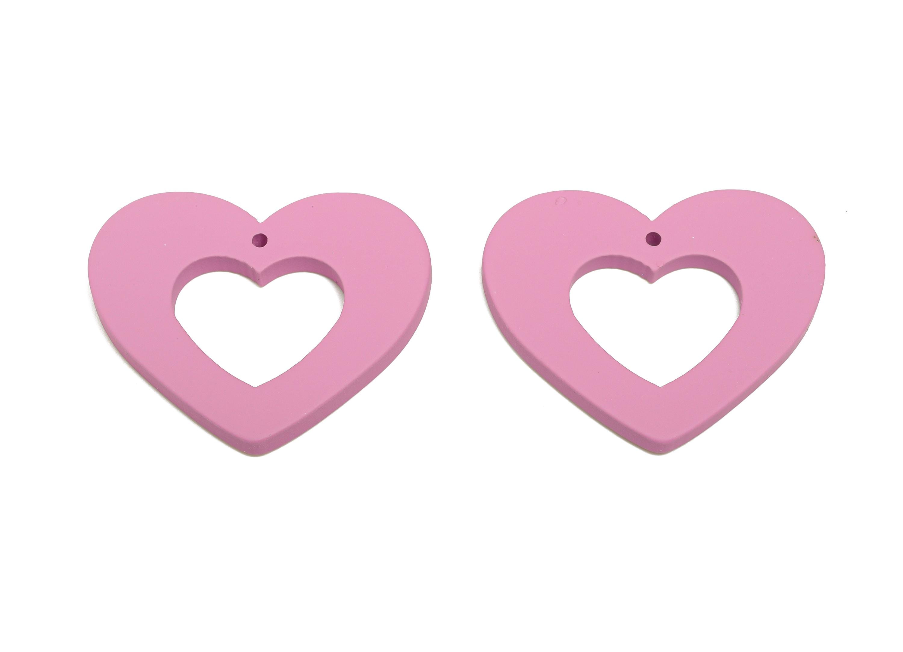 Acrylic Heart Earring Charm - Matte Purple Heart Charm - Lightweight Flat Heart Cut-out Charm - Color Code: A1060 - 34x29x3mm - AC3667-A1060 - DOMEDBAZAAR