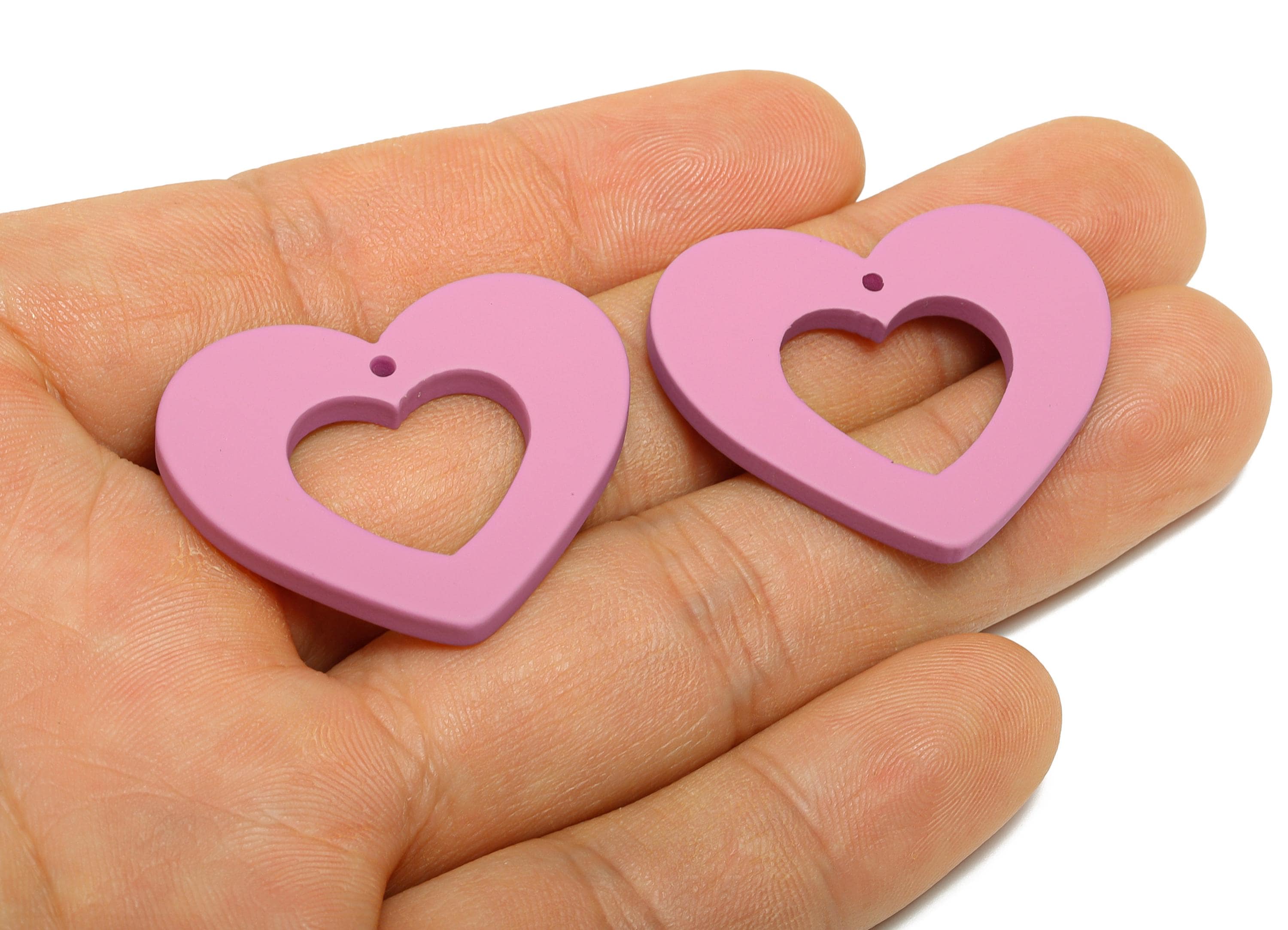 Acrylic Heart Earring Charm - Matte Purple Heart Charm - Lightweight Flat Heart Cut-out Charm - Color Code: A1060 - 34x29x3mm - AC3667-A1060 - DOMEDBAZAAR