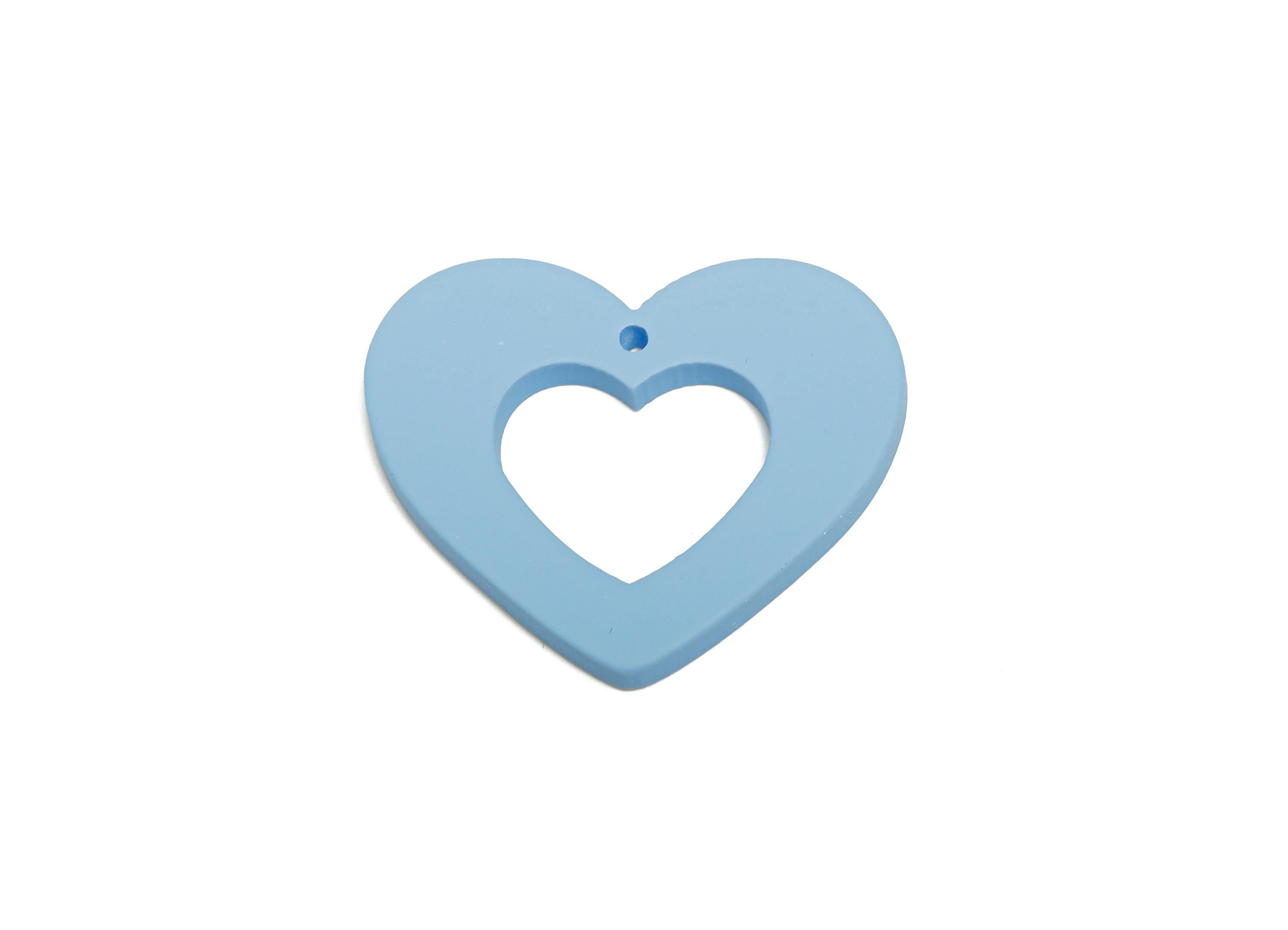 Acrylic Heart Earring Charm - Matte Blue Heart Charm - Lightweight Flat Heart Cut-out Charm - Color Code: A1059 - 34x29x3mm - AC3667-A1059 - DOMEDBAZAAR