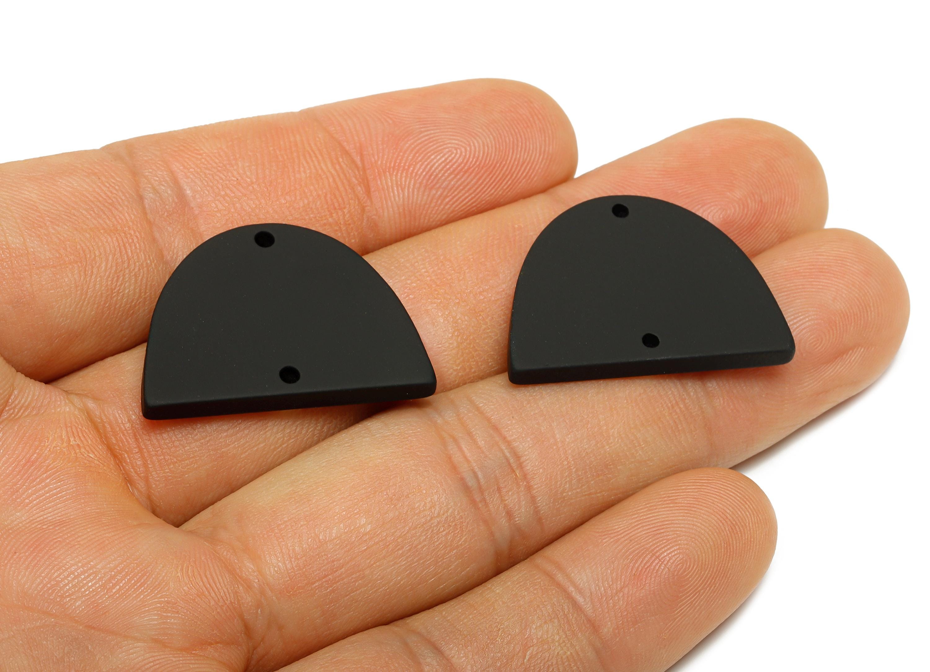 Acrylic Domed Earring Connector - Matte Black Half Round Charms - 2 Holes Geometric Jewelry - Color Code: A1052 - 27.7x19x3mm - AC3660-A1052 - DOMEDBAZAAR
