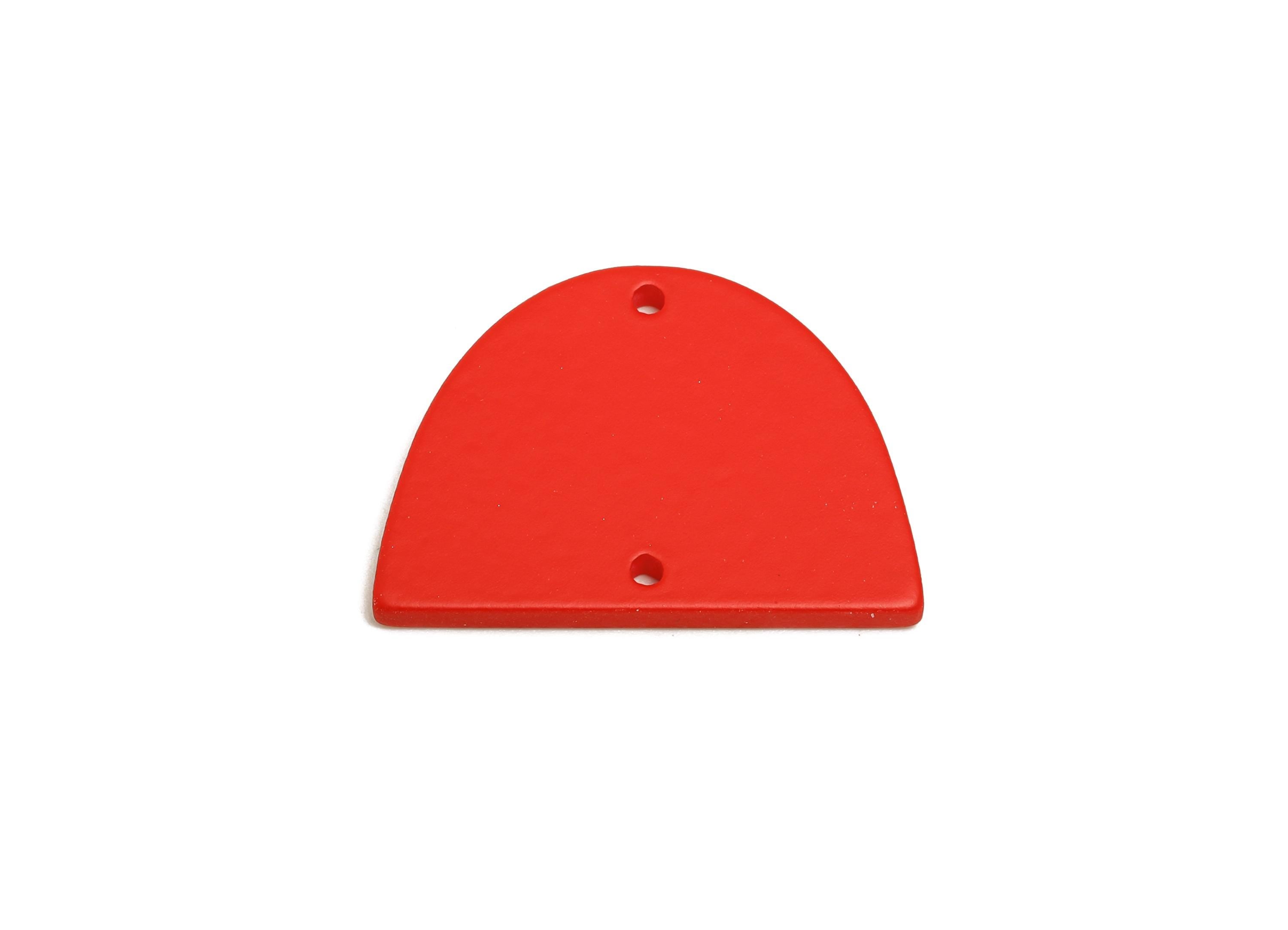 Acrylic Domed Earring Connector - Matte Red Half Round Charms - 2 Holes Geometric Jewelry - Color Code: A1054 - 27.7x19x3mm - AC3660-A1054 - DOMEDBAZAAR