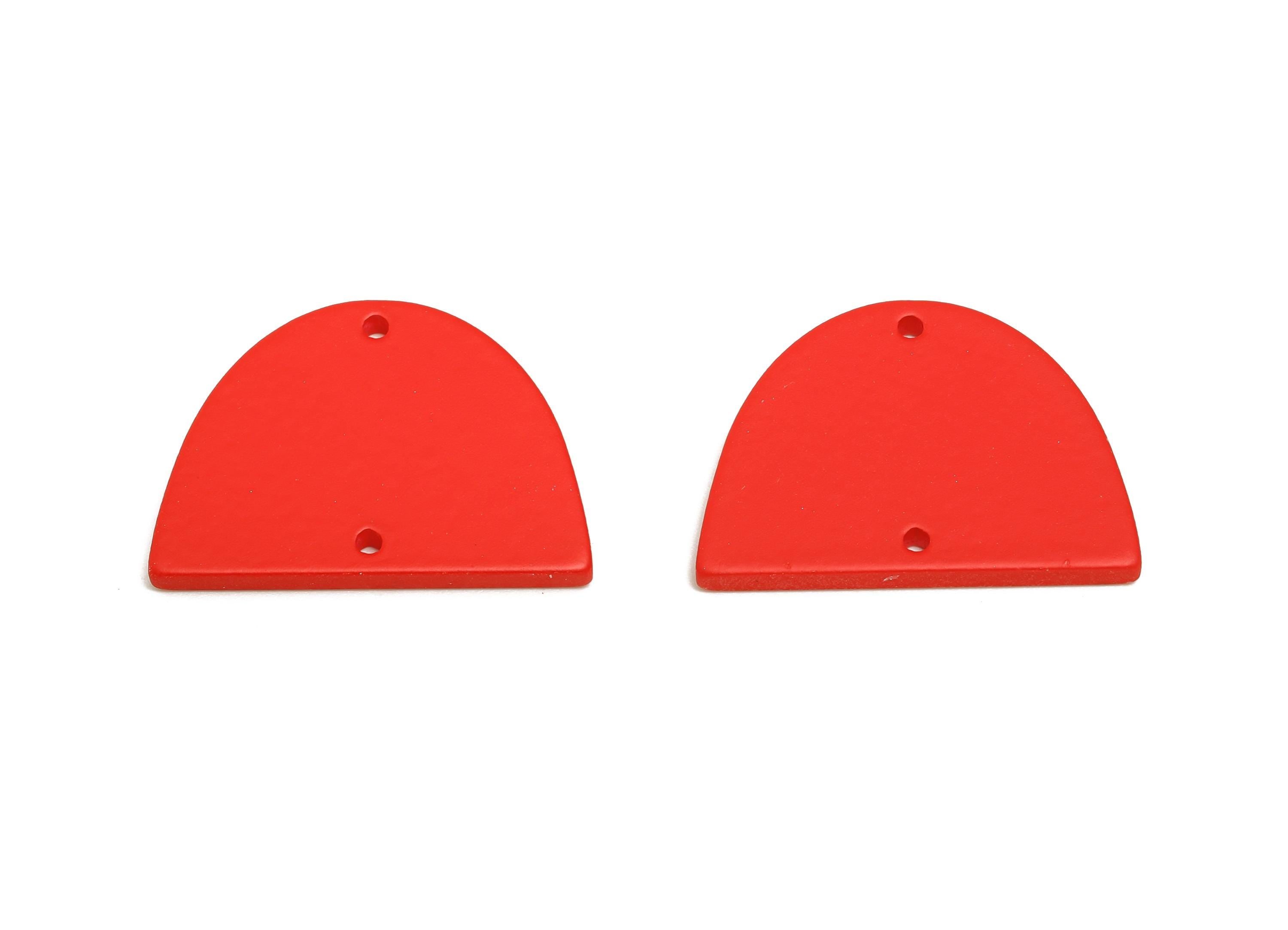 Acrylic Domed Earring Connector - Matte Red Half Round Charms - 2 Holes Geometric Jewelry - Color Code: A1054 - 27.7x19x3mm - AC3660-A1054 - DOMEDBAZAAR