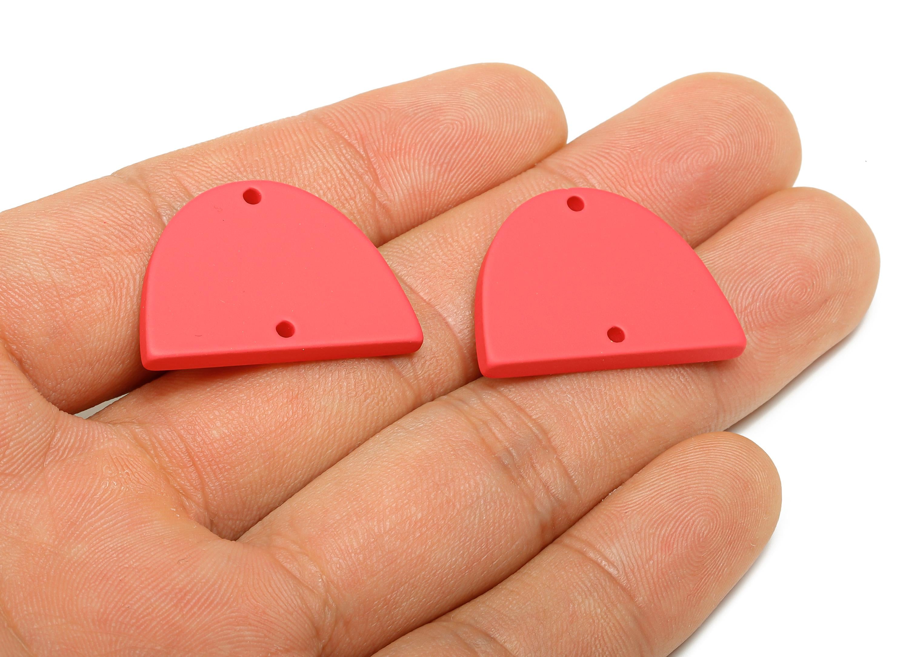 Acrylic Domed Earring Connector - Matte Red Half Round Charms - 2 Holes Geometric Jewelry - Color Code: A1055 - 27.7x19x3mm - AC3660-A1055 - DOMEDBAZAAR