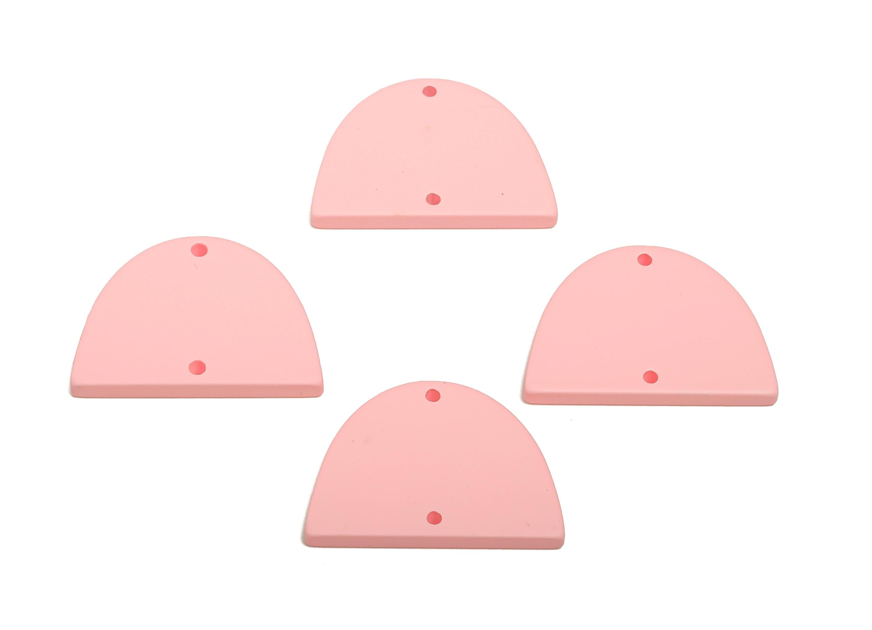 Acrylic Domed Earring Connector - Matte Pink Half Round Charm - 2 Holes Geometric Jewelry - Color Code: A1061 - 27.7x19x3mm - AC3660-A1061 - DOMEDBAZAAR