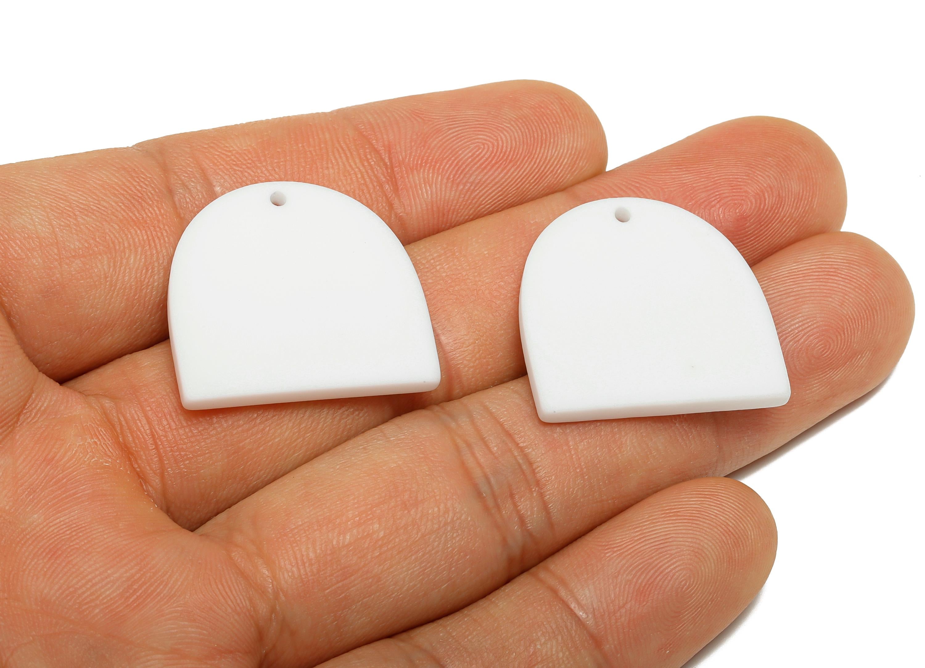 Acrylic White Domed Pendant - Matte Arch Pendant - Lightweight Flat Acrylic Earring Piece - Color Code: A1053 - 24x23.37x3mm - AC3672-A1053 - DOMEDBAZAAR
