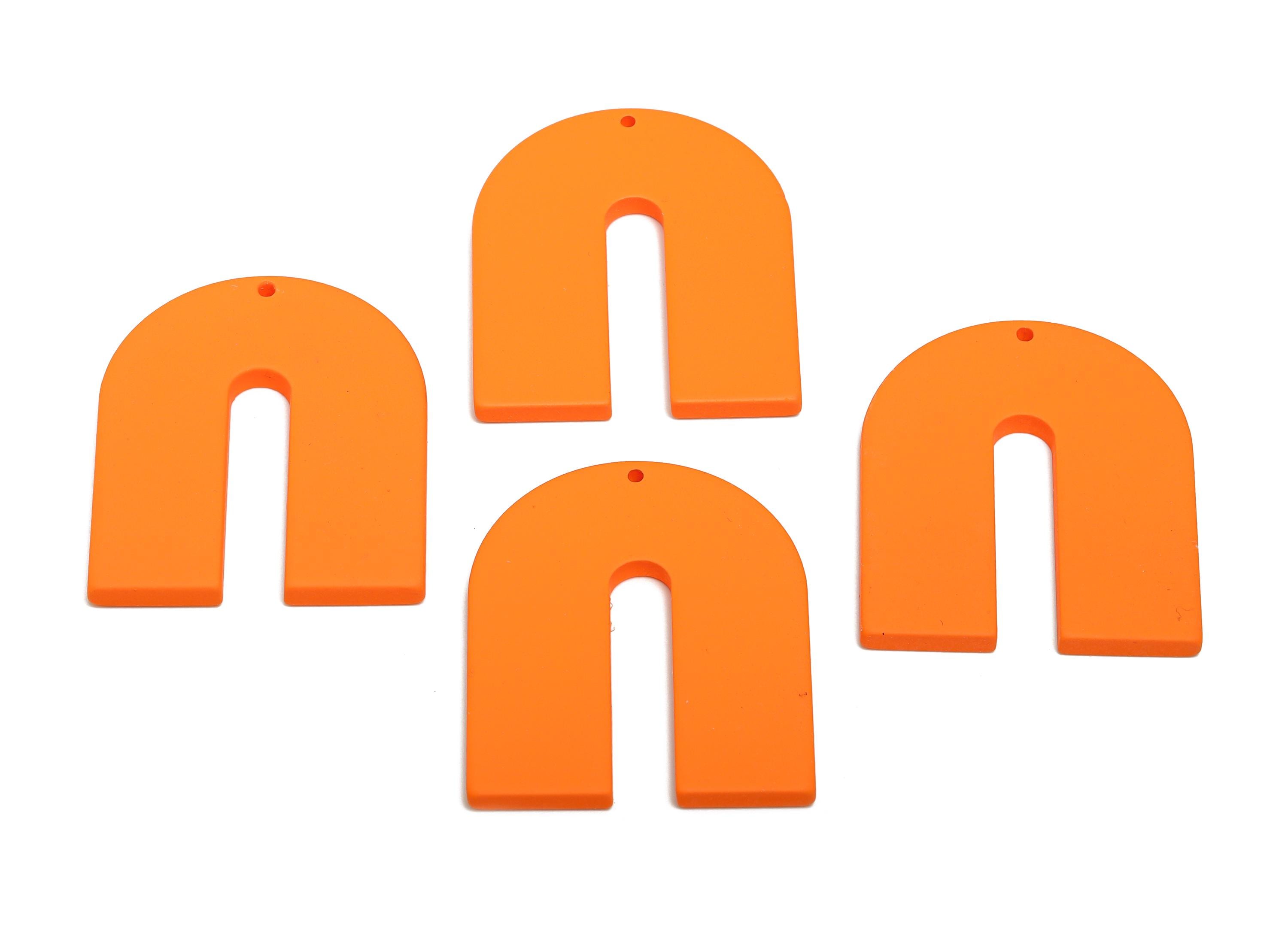 Acrylic Horseshoe Earring Charm - Matte Orange U Shape Geometric Pendant - Jewelry Making - Color Code: A1056 - 40.7x33.6x3mm - AC3662-A1056 - DOMEDBAZAAR