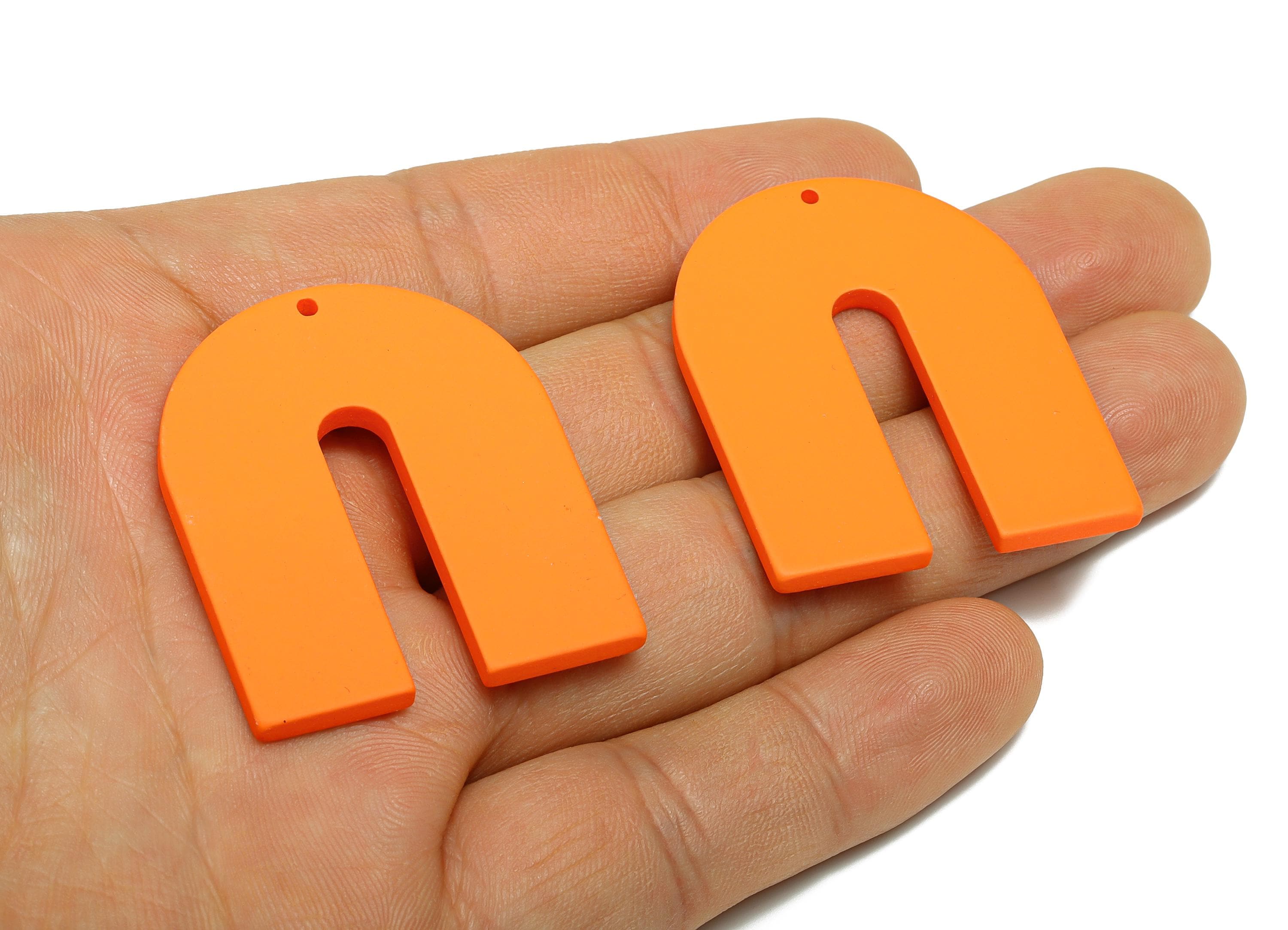 Acrylic Horseshoe Earring Charm - Matte Orange U Shape Geometric Pendant - Jewelry Making - Color Code: A1056 - 40.7x33.6x3mm - AC3662-A1056 - DOMEDBAZAAR