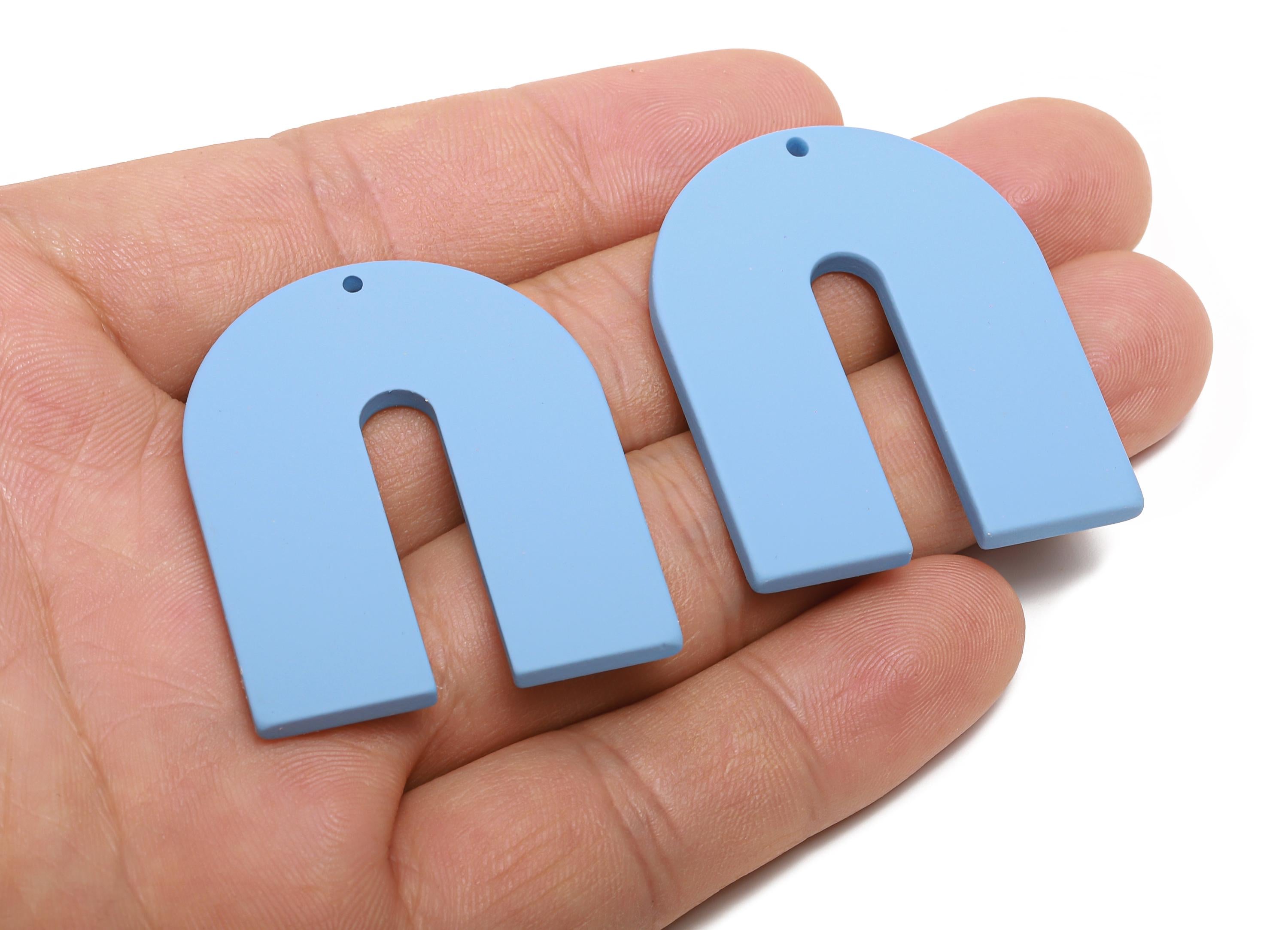 Acrylic Horseshoe Earring Charm - Matte Blue U Shape Geometric Pendant - Jewelry Making - Color Code: A1059 - 40.7x33.6x3mm - AC3662-A1059 - DOMEDBAZAAR