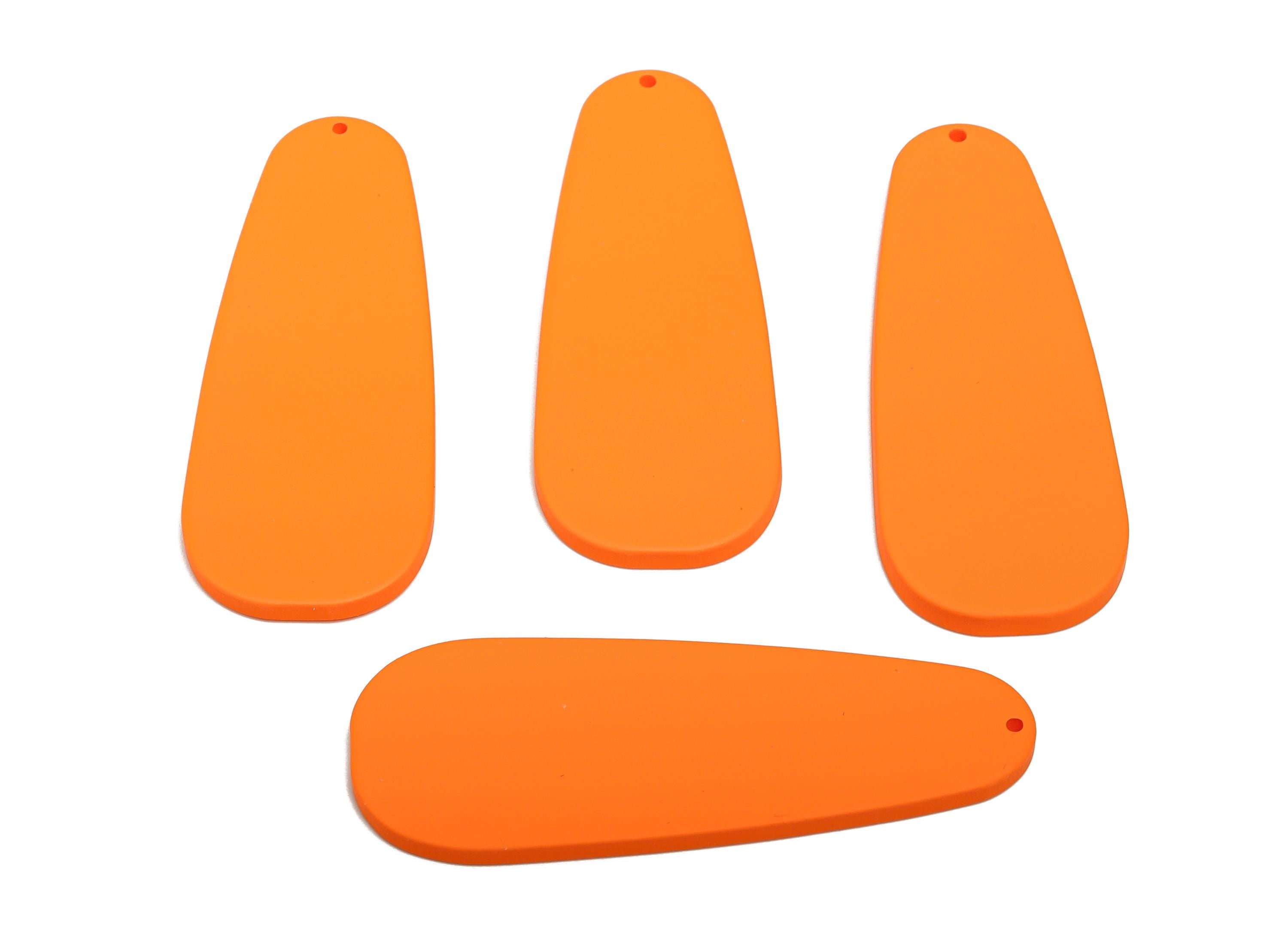 Acrylic Teardrop Earring Charm - Matte Orange Long Drop Geometric Pendant - Jewelry Supplies - Color Code: A1056 - 66x25x3mm - AC3663-A1056 - DOMEDBAZAAR