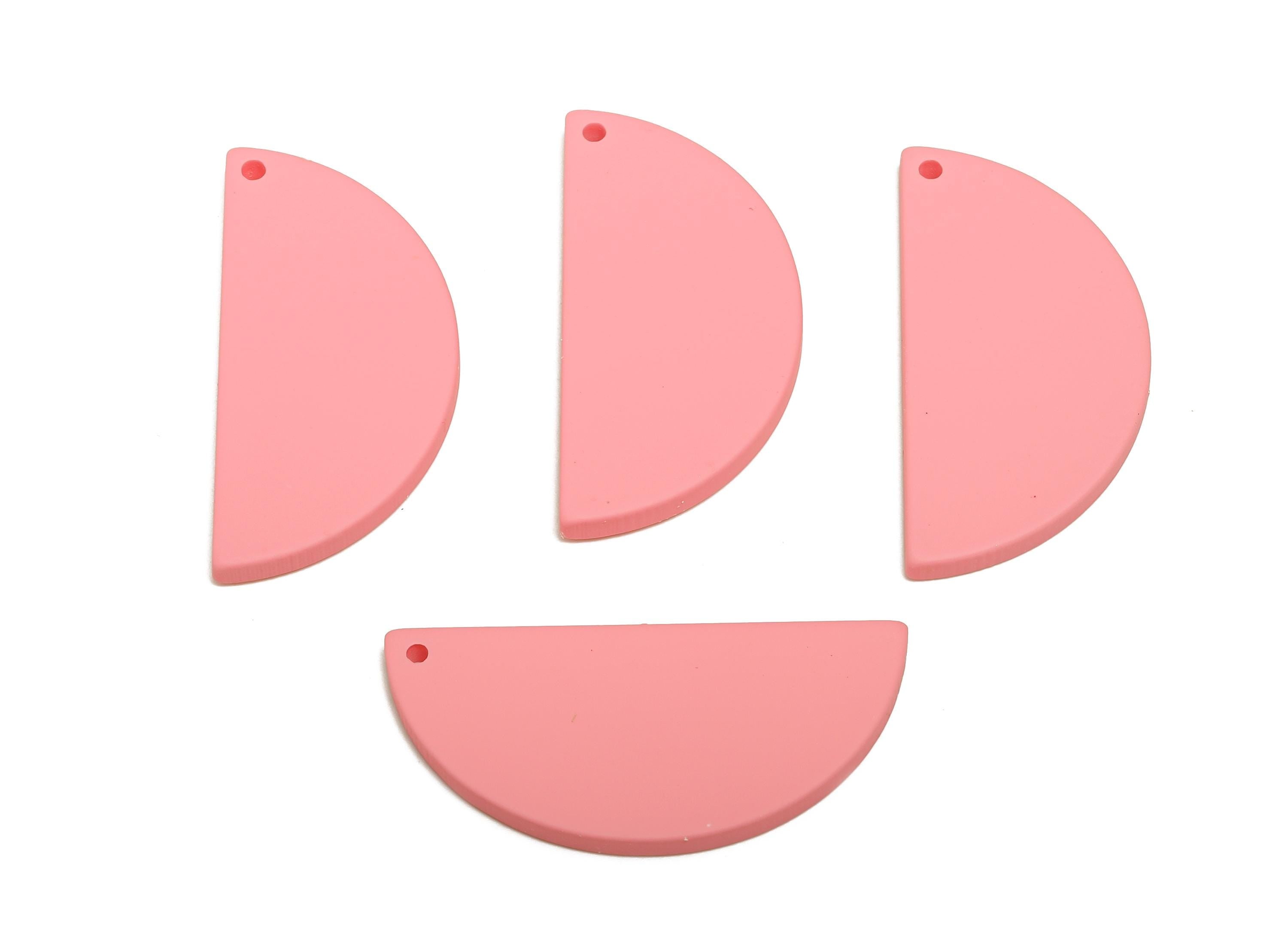 Acrylic Half Circle Pendant - Pink Matte Geometric Charm - Lightweight DIY Craft Accessory - Color Code: A1065 - 38x18x2mm - AC3671-A1065 - DOMEDBAZAAR